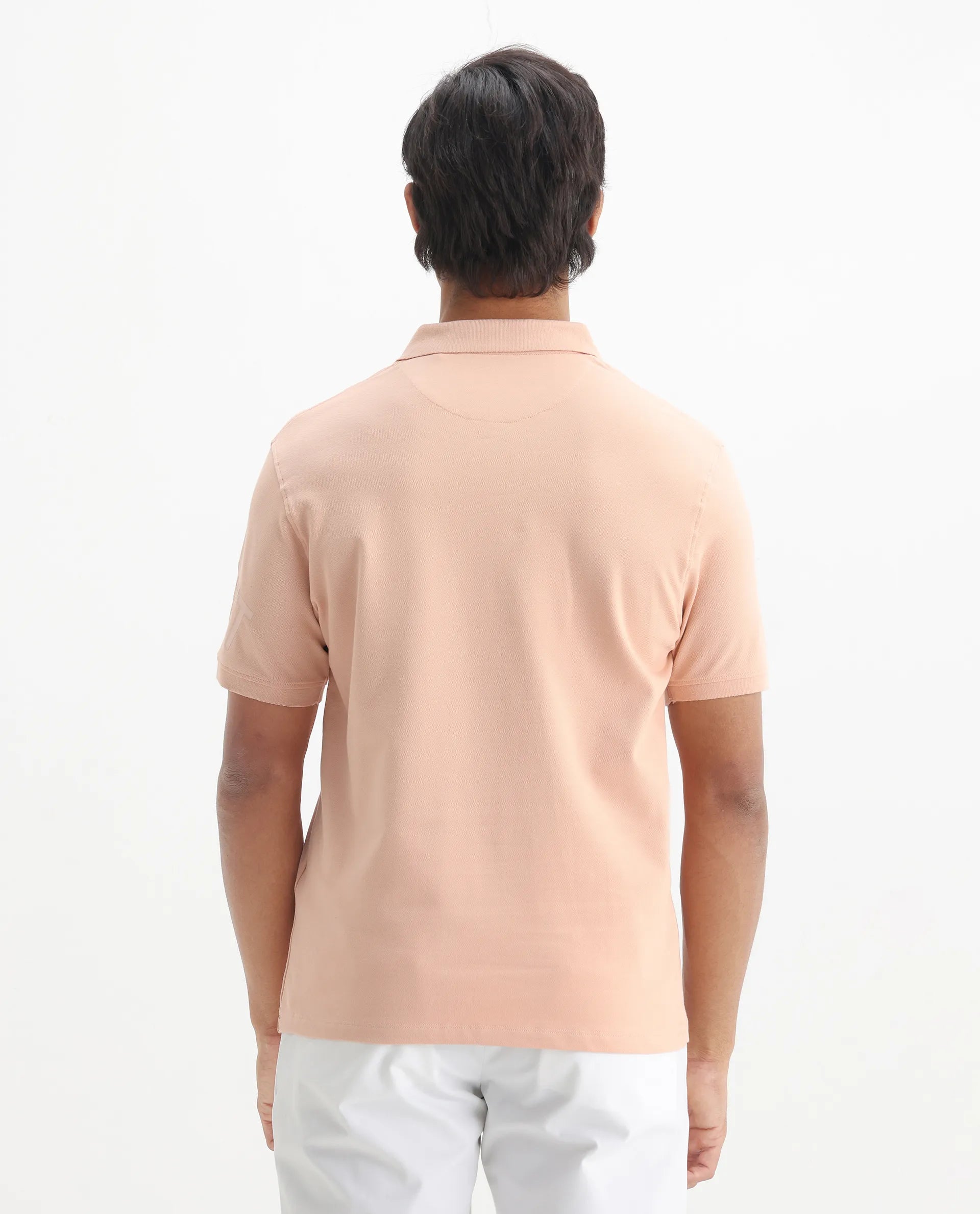 Rare Rabbit Men's Taro Peach Cotton Plain Regular Fit Half Sleeve Polo