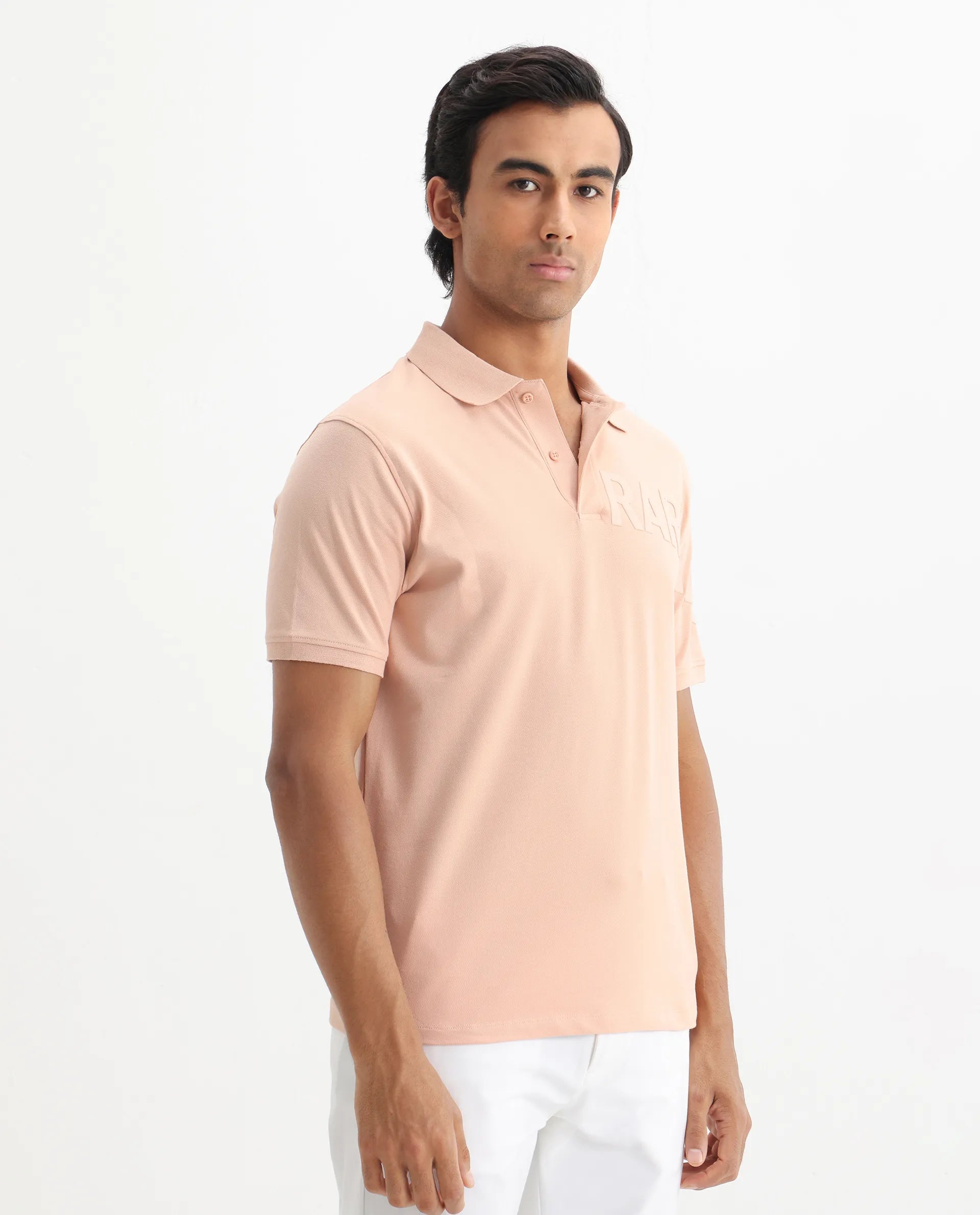 Rare Rabbit Men's Taro Peach Cotton Plain Regular Fit Half Sleeve Polo