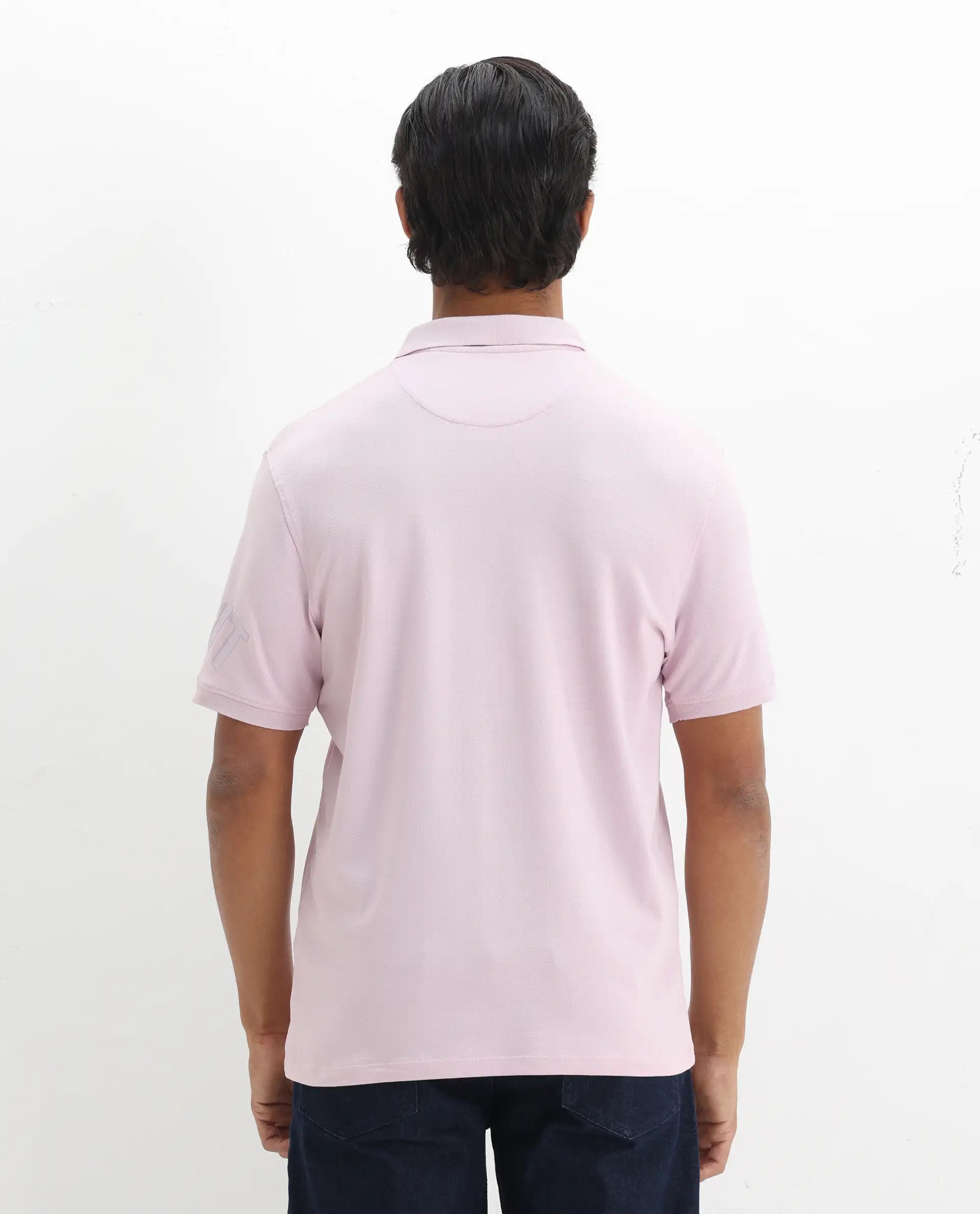 Rare Rabbit Men's Taro Pink Cotton Plain Regular Fit Half Sleeve Polo