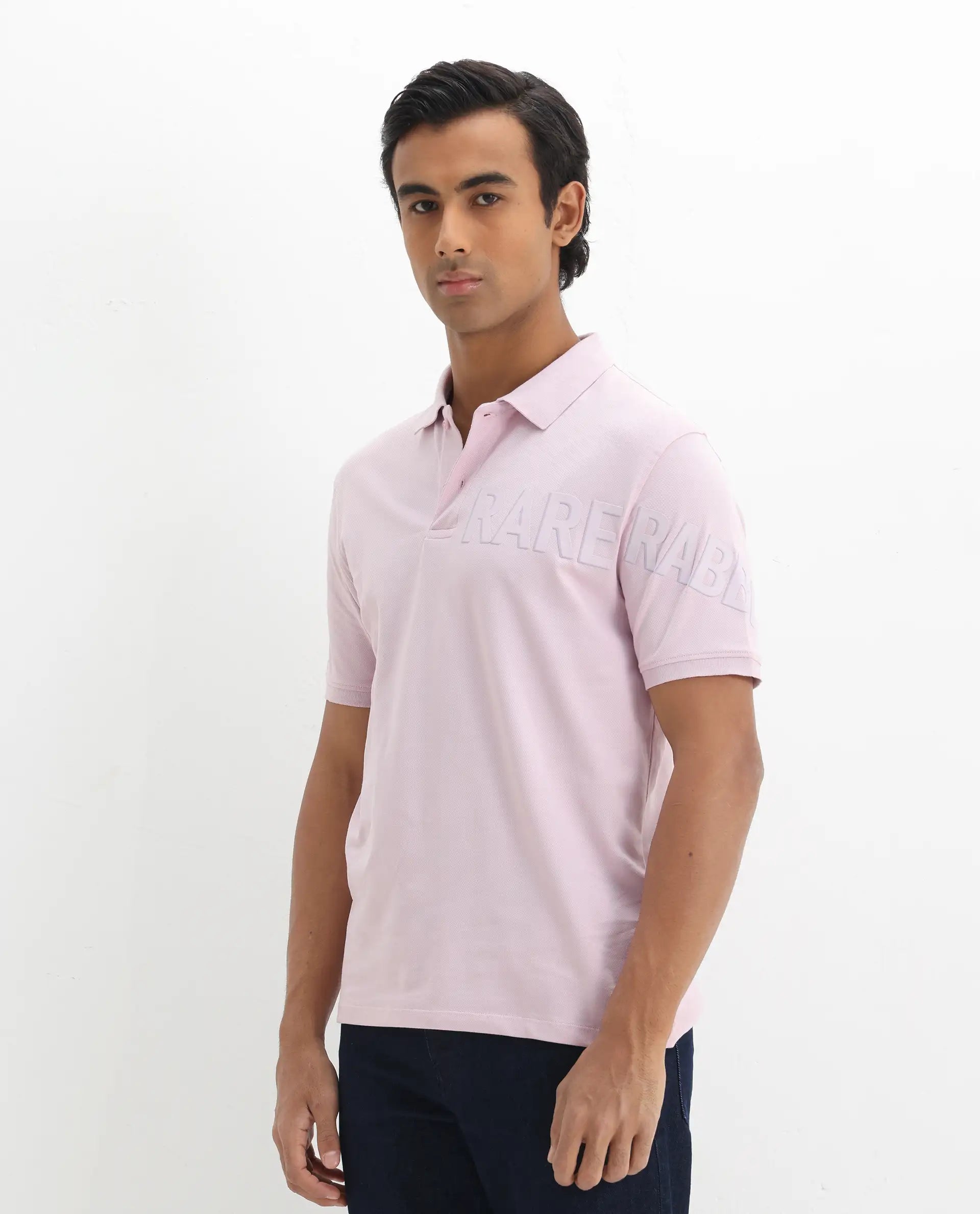Rare Rabbit Men's Taro Pink Cotton Plain Regular Fit Half Sleeve Polo