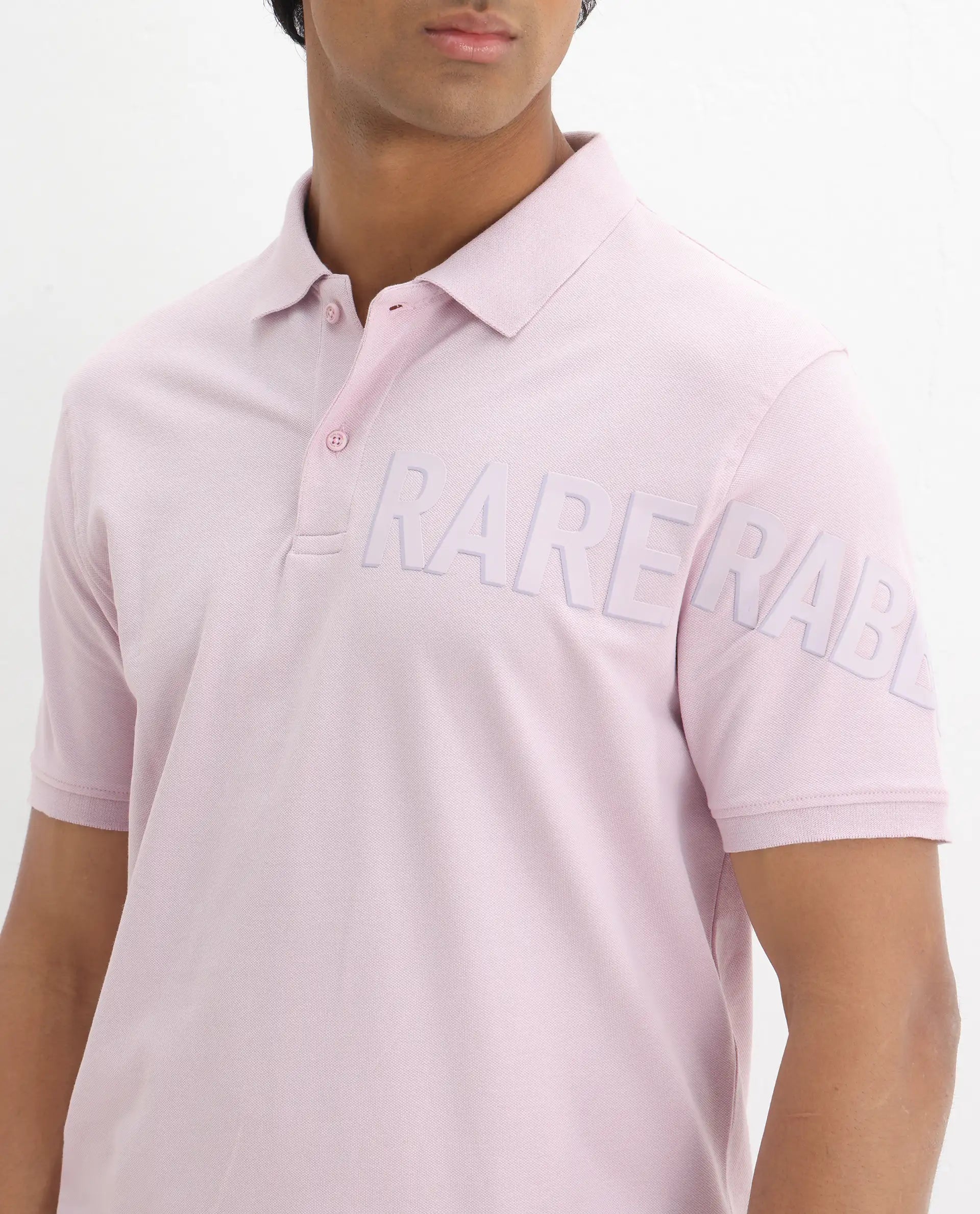 Rare Rabbit Men's Taro Pink Cotton Plain Regular Fit Half Sleeve Polo