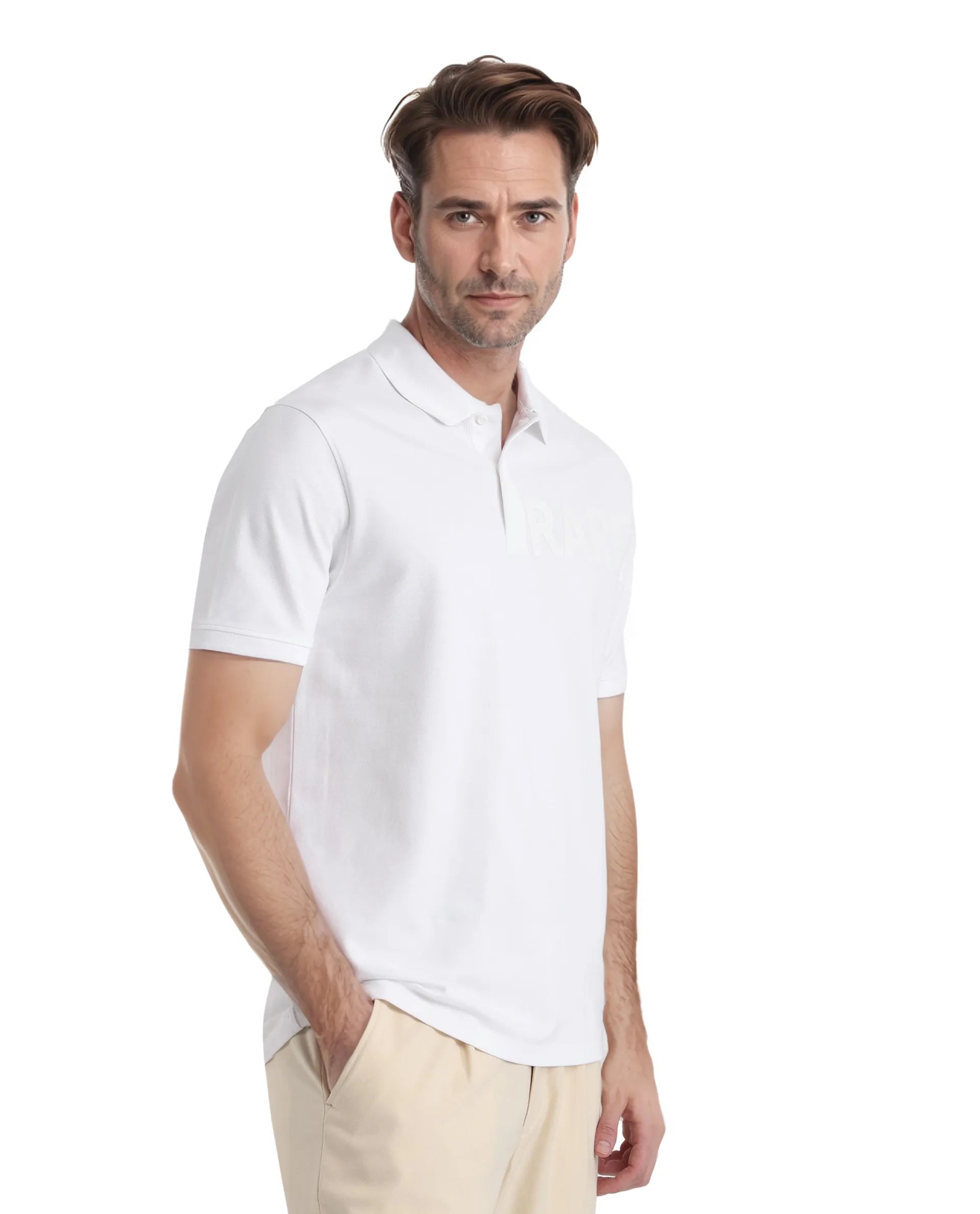 Rare Rabbit Men Taro White Cotton Blend Short Sleeve Regular Fit Regular Collared Plain Polo