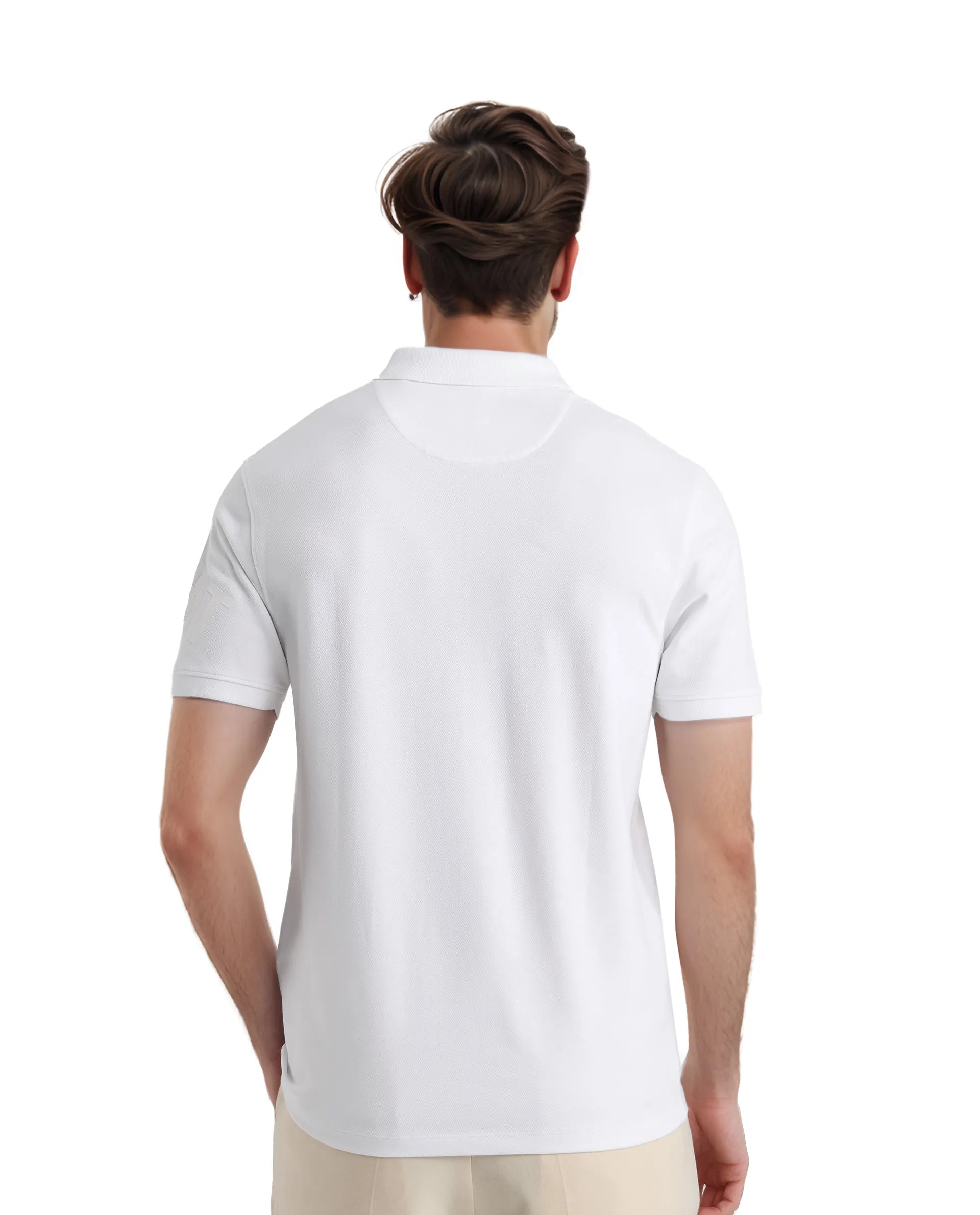 Rare Rabbit Men Taro White Cotton Blend Short Sleeve Regular Fit Regular Collared Plain Polo