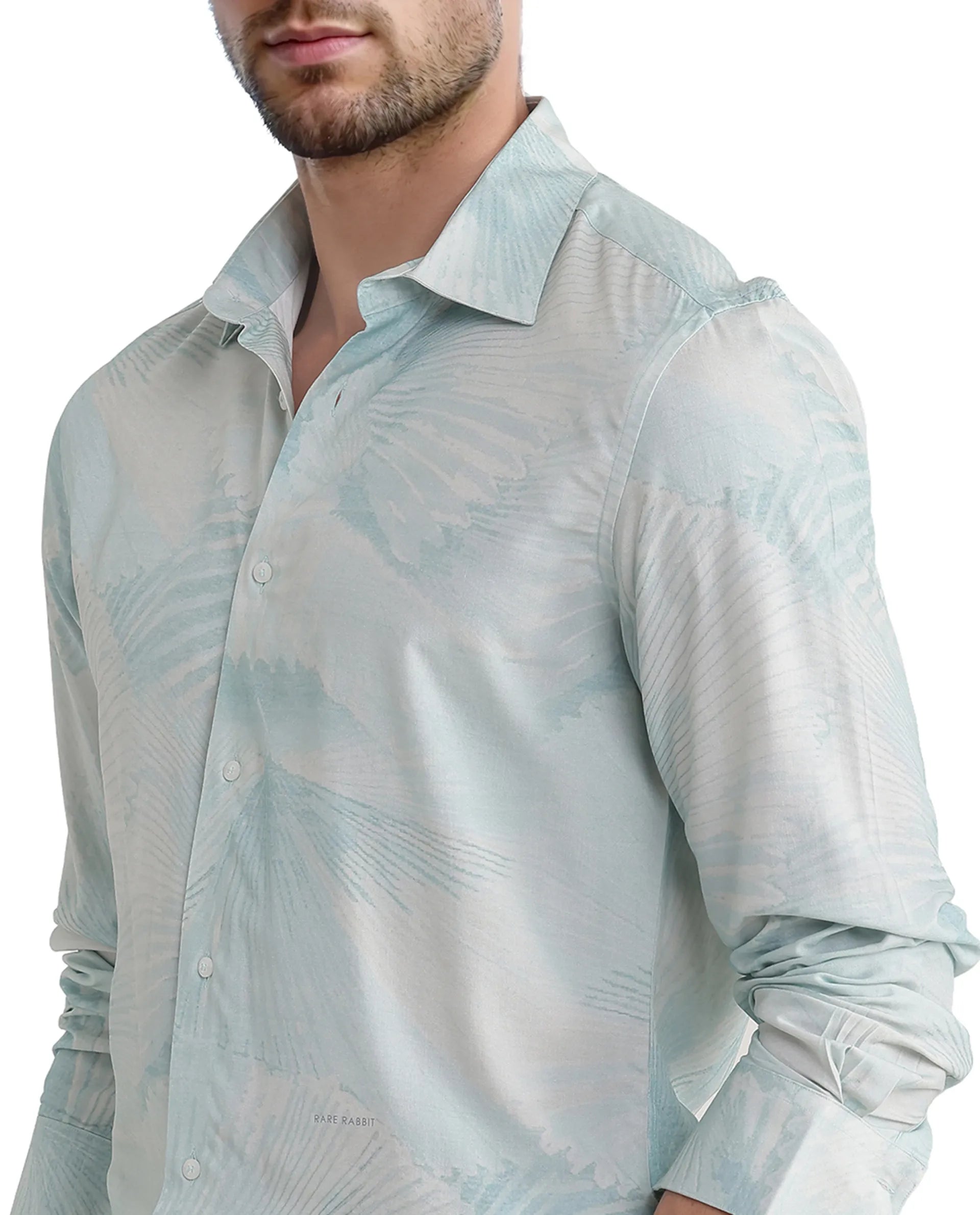 Rare Rabbit Men Tasa Blue Viscose Fabric Full Sleeves Regular Collared Button Closure Relaxed Fit Abstract Print Shirt