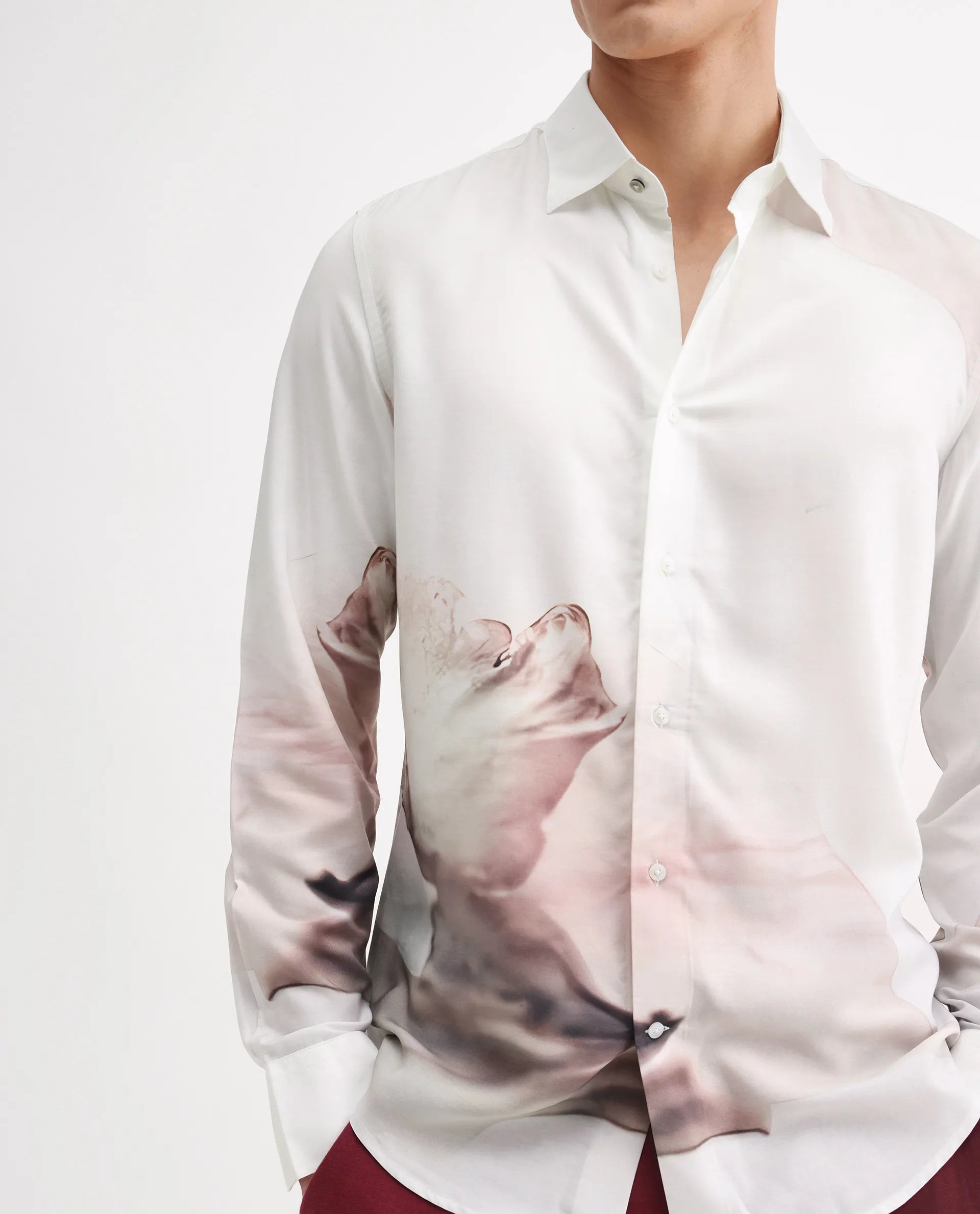 Rare Rabbit Men's Tavi White Viscose Floral Print Regular Fit Full Sleeve Collared Shirt