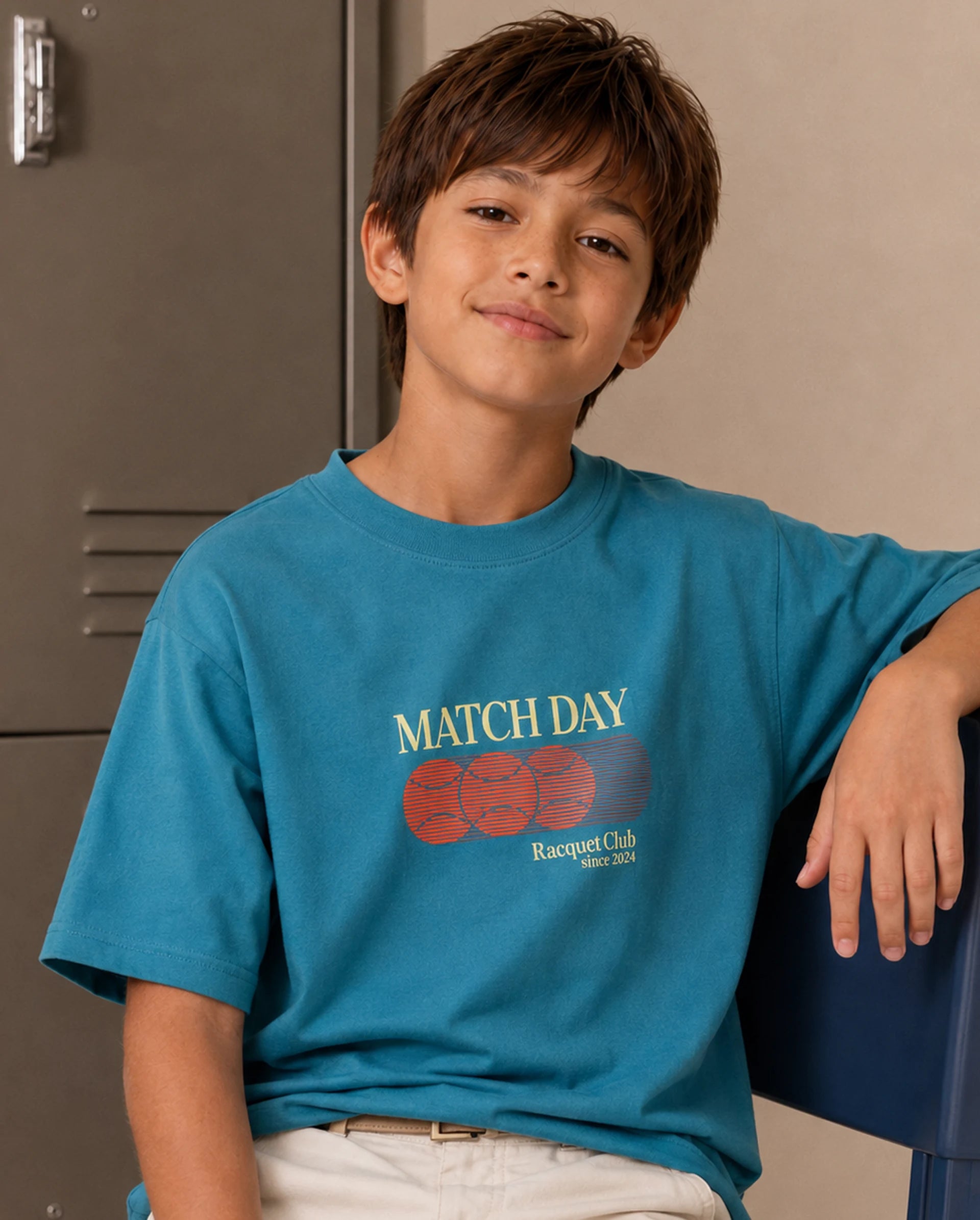 Rare Ones Kids Tega Teal Cotton Blend Fabric Pull-On Closure Regular Fit Graphic Print T-Shirt
