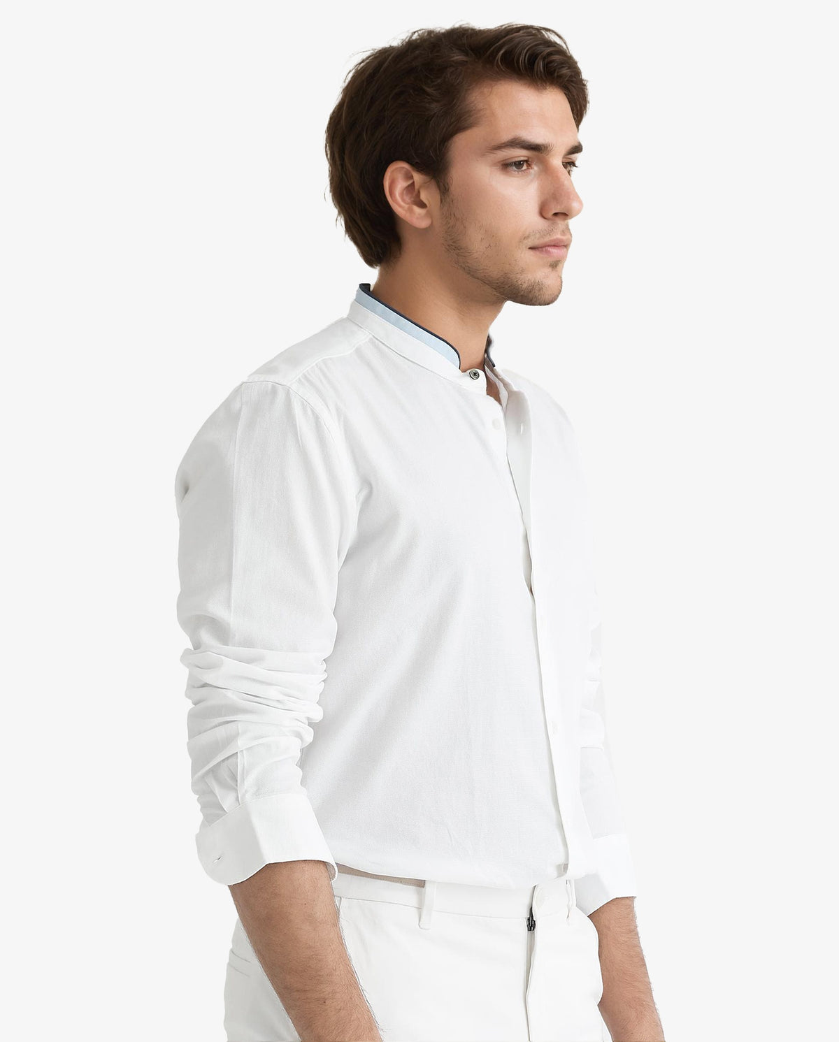 Rare Rabbit Men's Tehran White Mandarin Collar Full Sleeves Solid Shirt