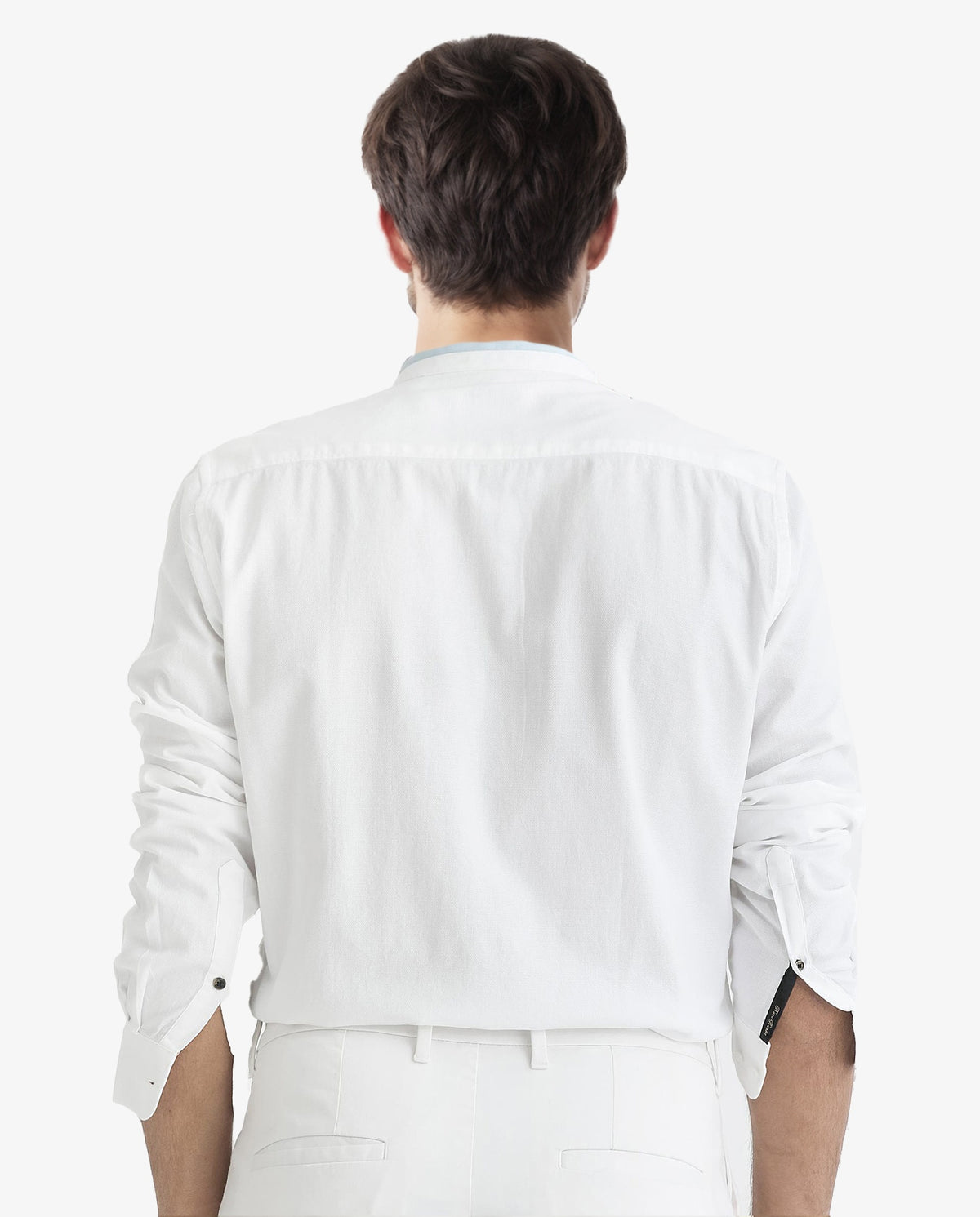 Rare Rabbit Men's Tehran White Mandarin Collar Full Sleeves Solid Shirt