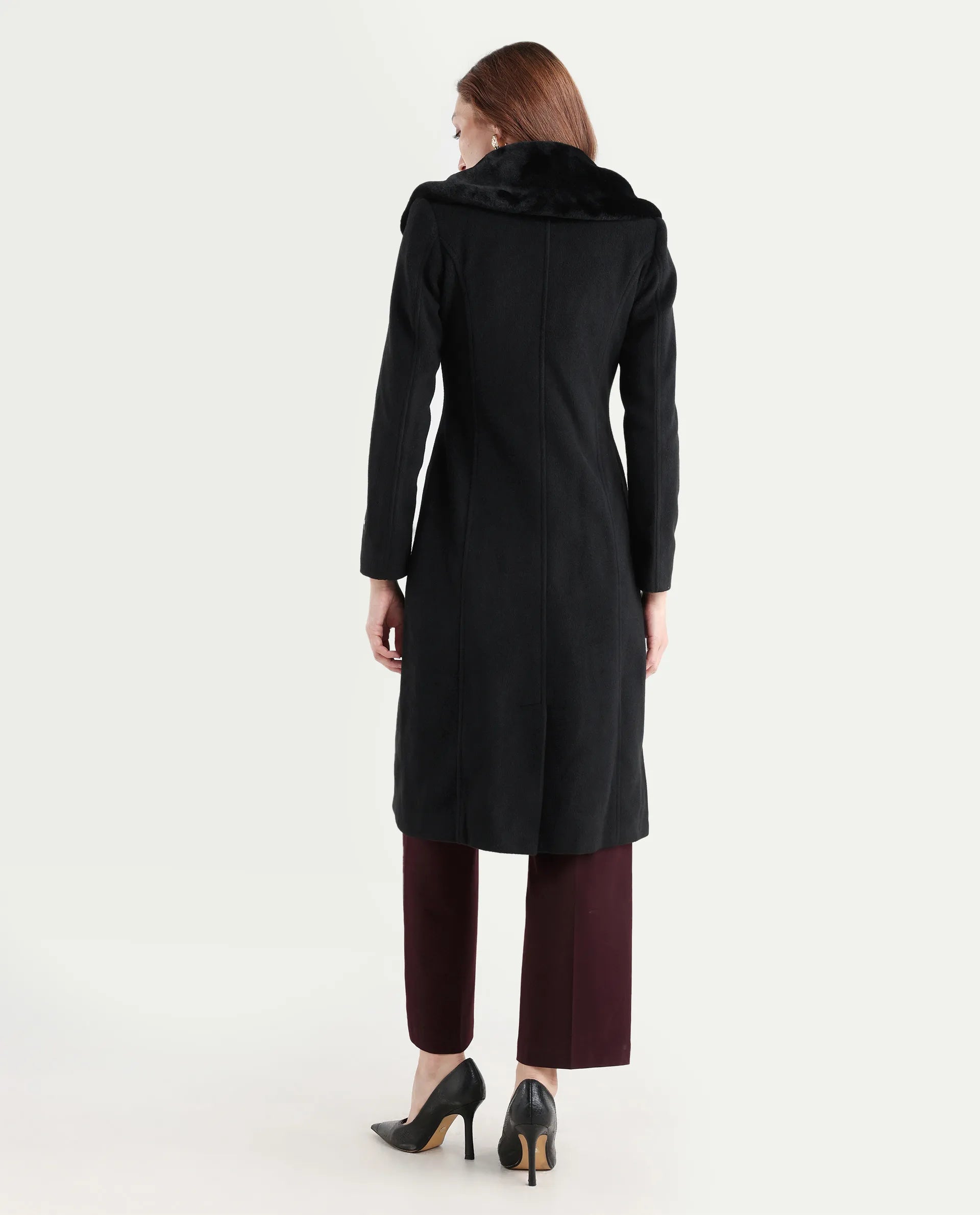 Rareism Women's Teich 1 Black Lapel Neck Plain Midi Regular Fit Jacket