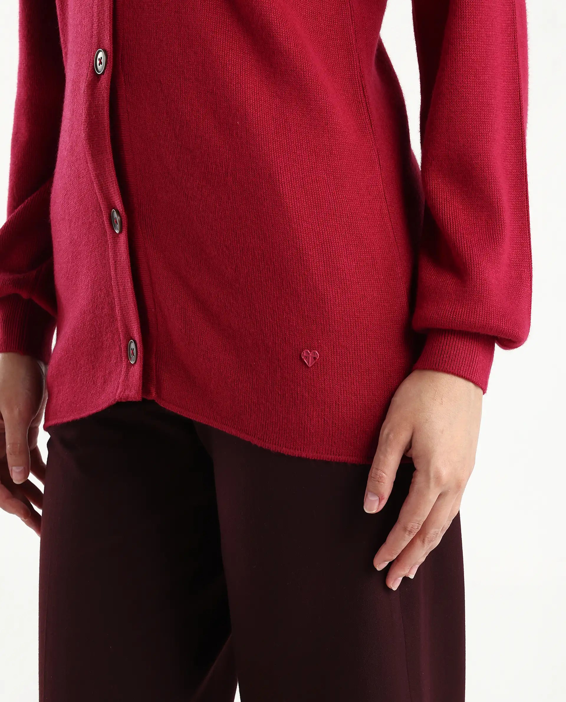 Rareism Women's Telkon Light Maroon Viscose Spread Collar Plain Regular Fit Sweater