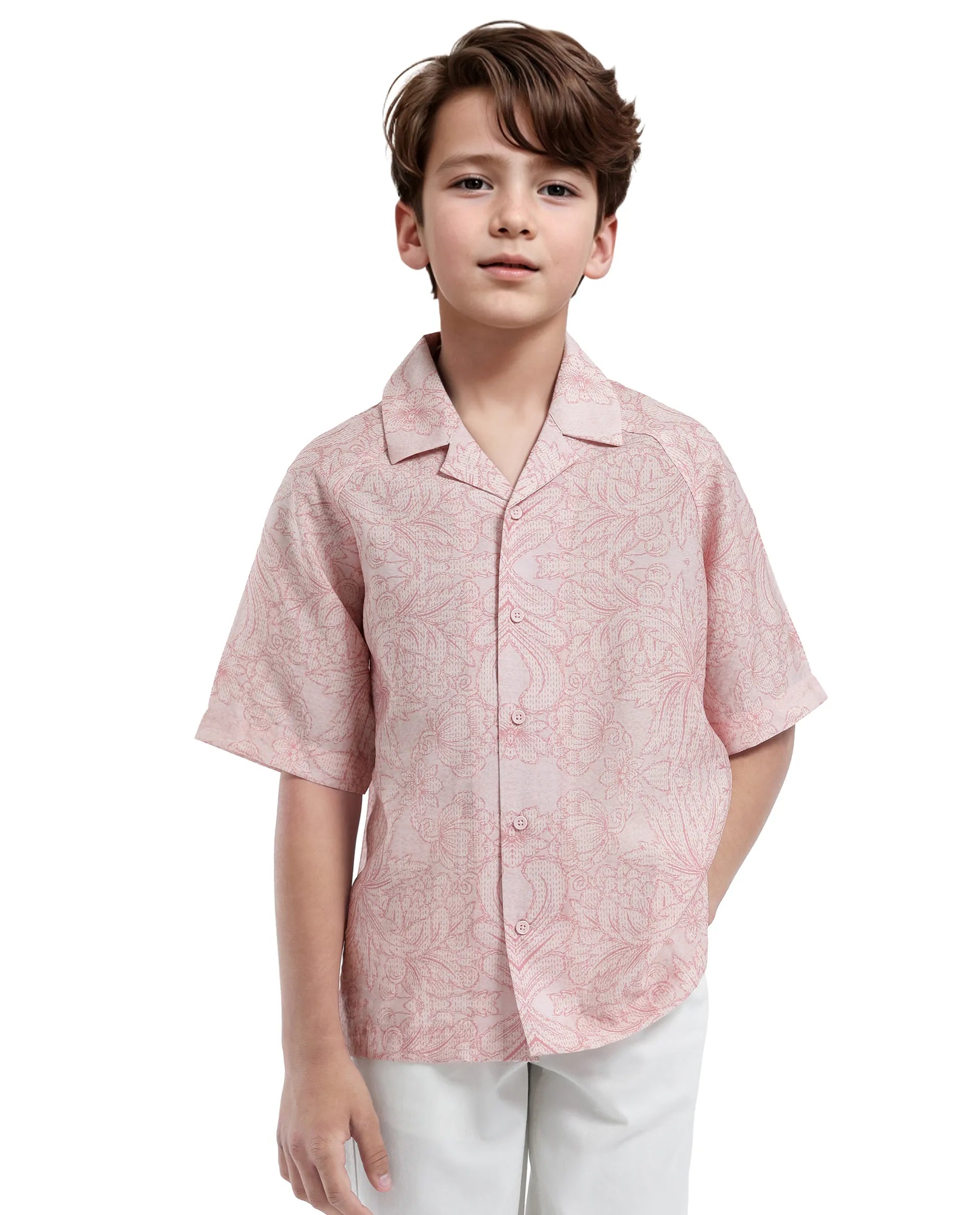 Rare Ones Kids Telo-K Red Tencel Nylon Half Sleeve Button Printed Regular Fit Shirt