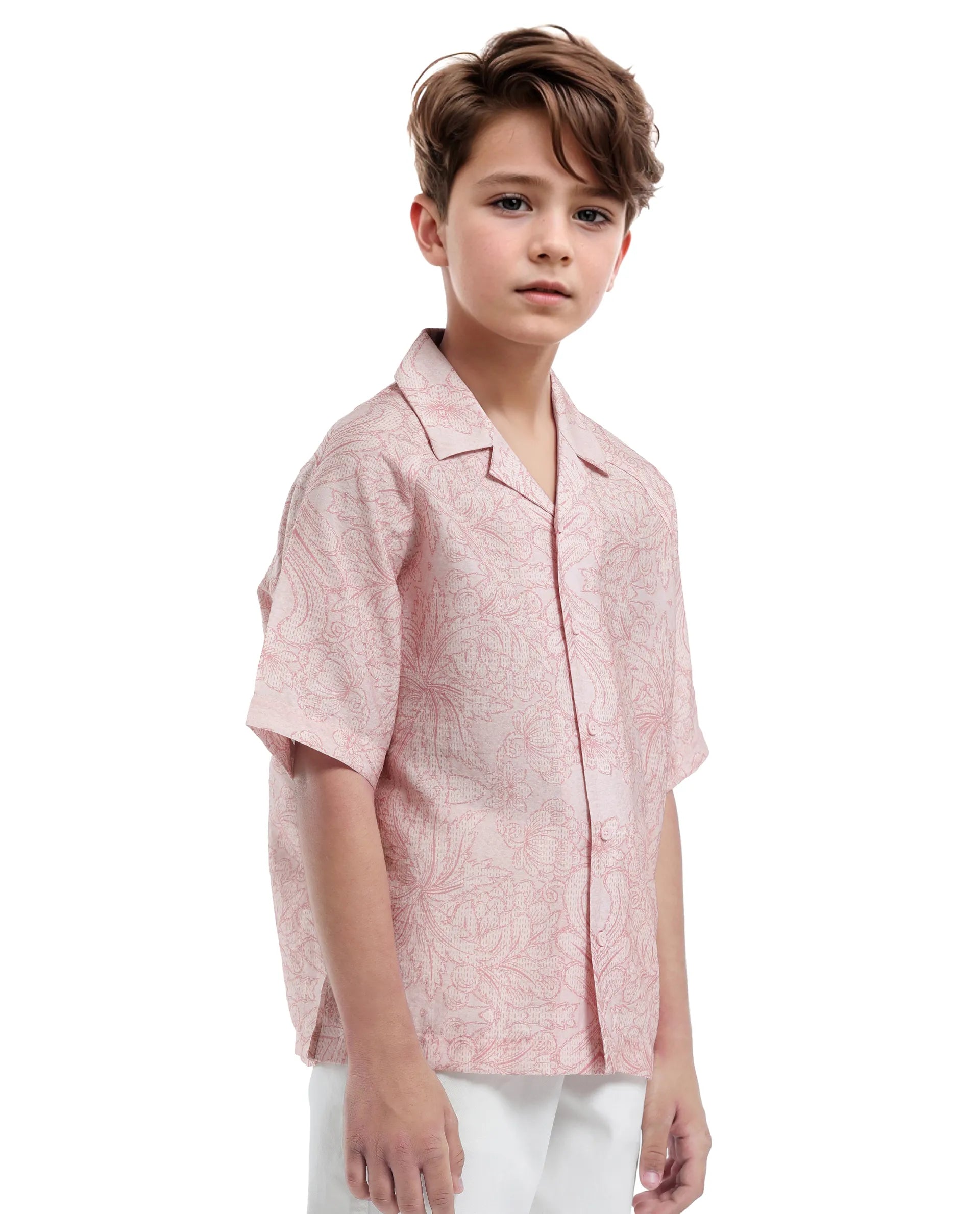 Rare Ones Kids Telo-K Red Tencel Nylon Half Sleeve Button Printed Regular Fit Shirt