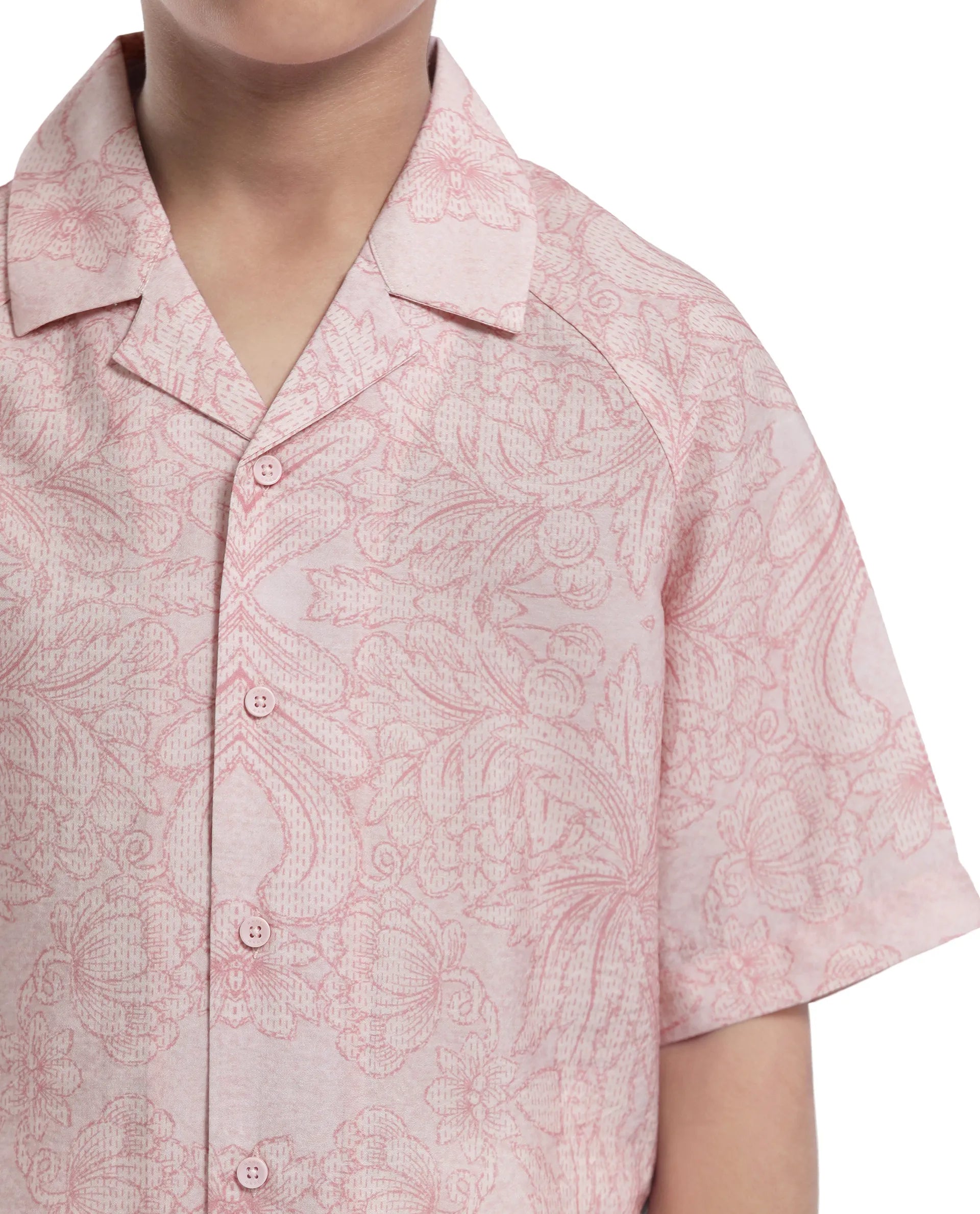 Rare Ones Kids Telo-K Red Tencel Nylon Half Sleeve Button Printed Regular Fit Shirt