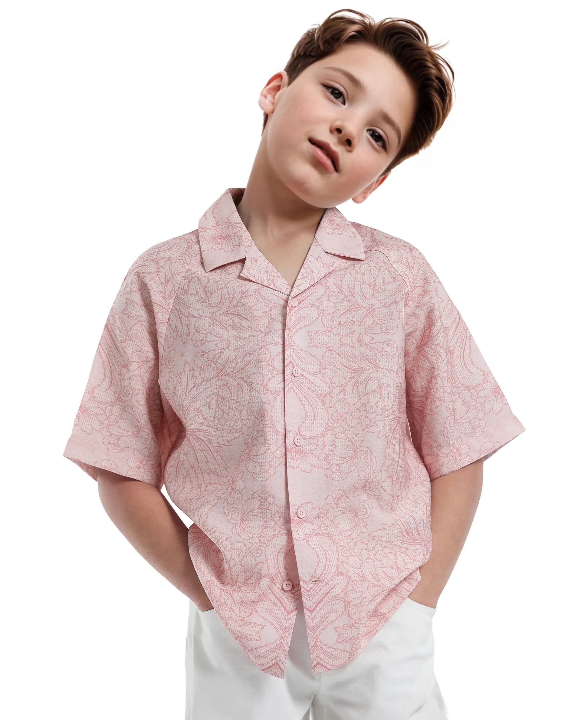 Rare Ones Kids Telo-K Red Tencel Nylon Half Sleeve Button Printed Regular Fit Shirt