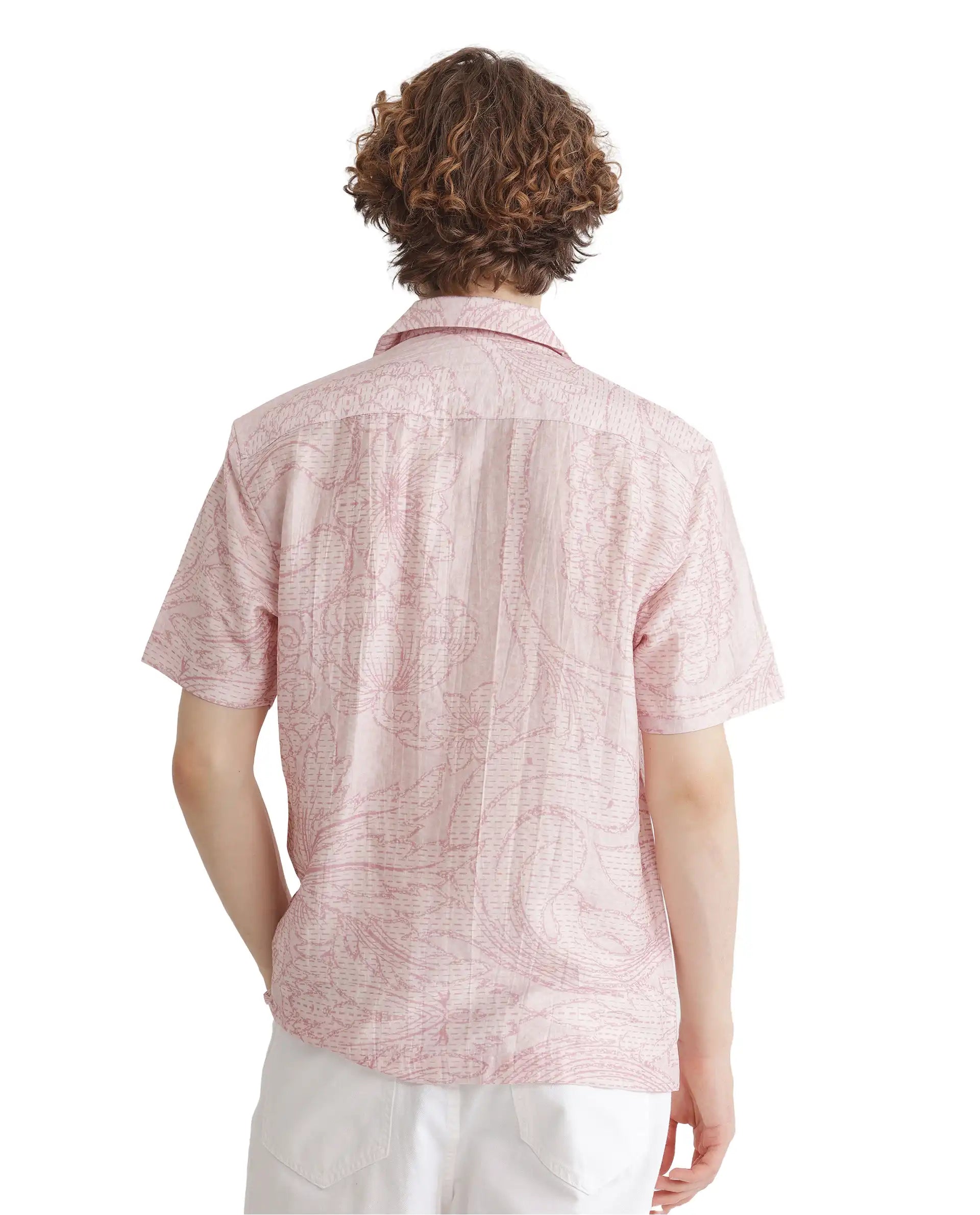 Rare Rabbit Men Telo Pink Cotton Blend Fabric Short Sleeve Cuban Collared Floral Printed Shirt