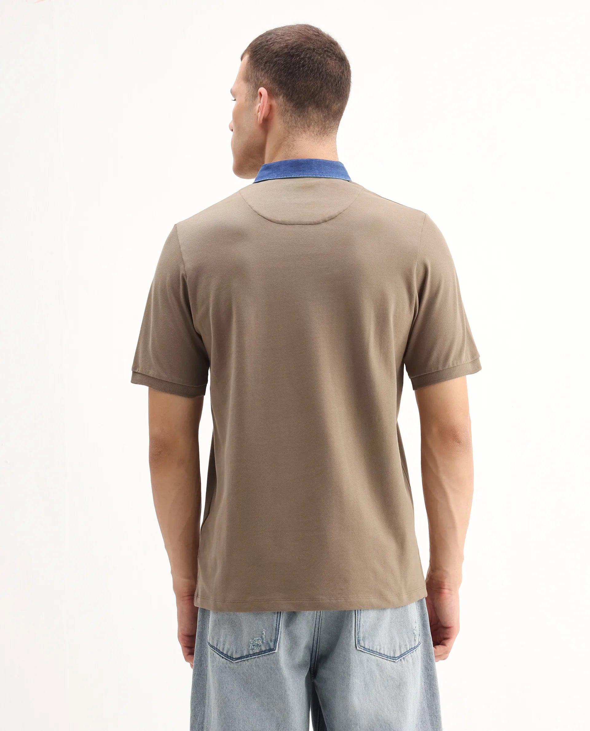 Rare Rabbit Men's Tem Beige Cotton Plain Regular Fit Half Sleeve Polo