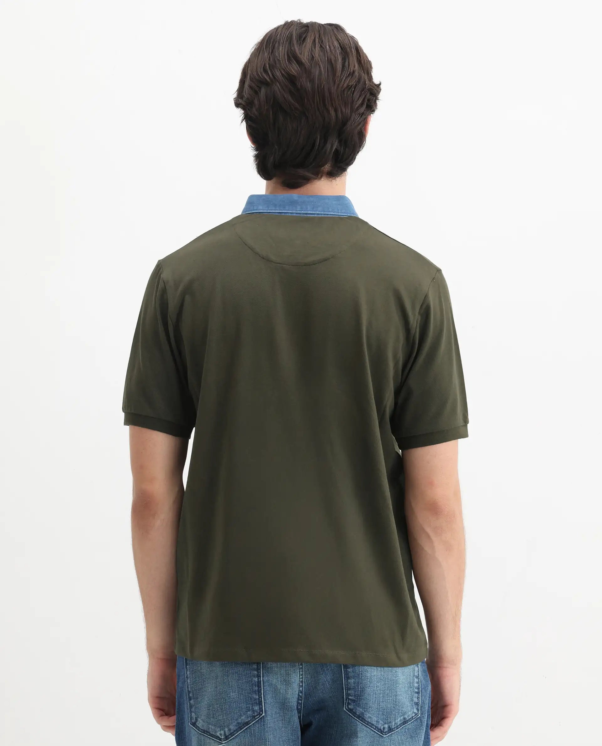Rare Rabbit Men's Tem Dark Olive Cotton Plain Regular Fit Half Sleeve Polo
