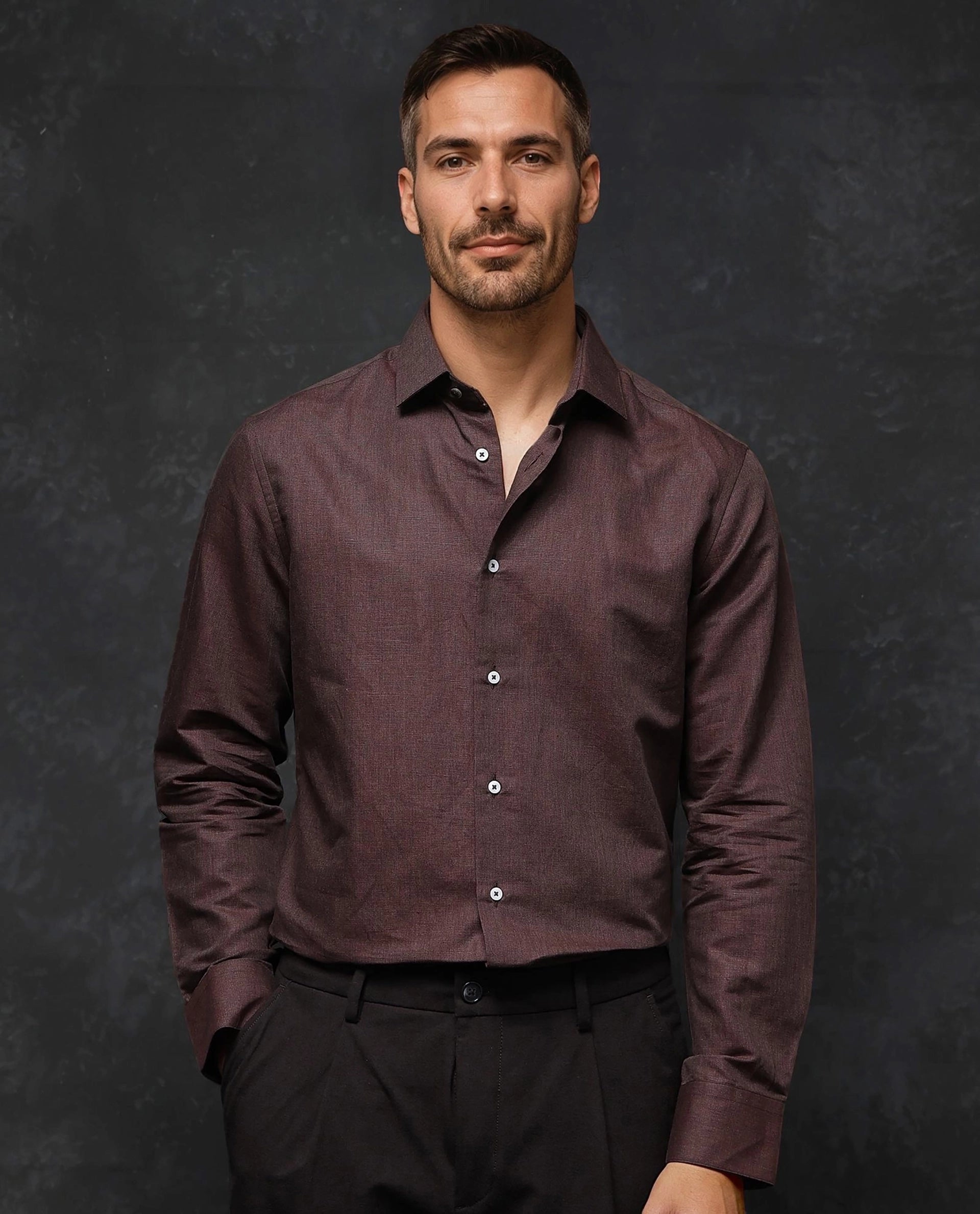 Rare Rabbit Men Tempa Dark Brown Cotton Full Sleeve Regular Fit Textured Shirt