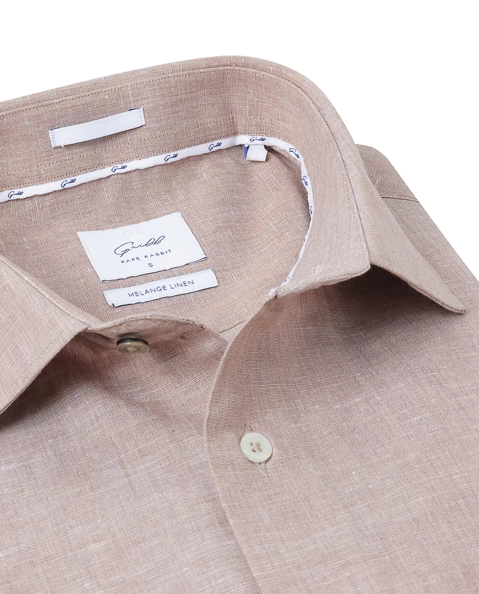 Rare Rabbit Men Tempa Dusky Peach Cotton Full Sleeve Regular Fit Textured Shirt