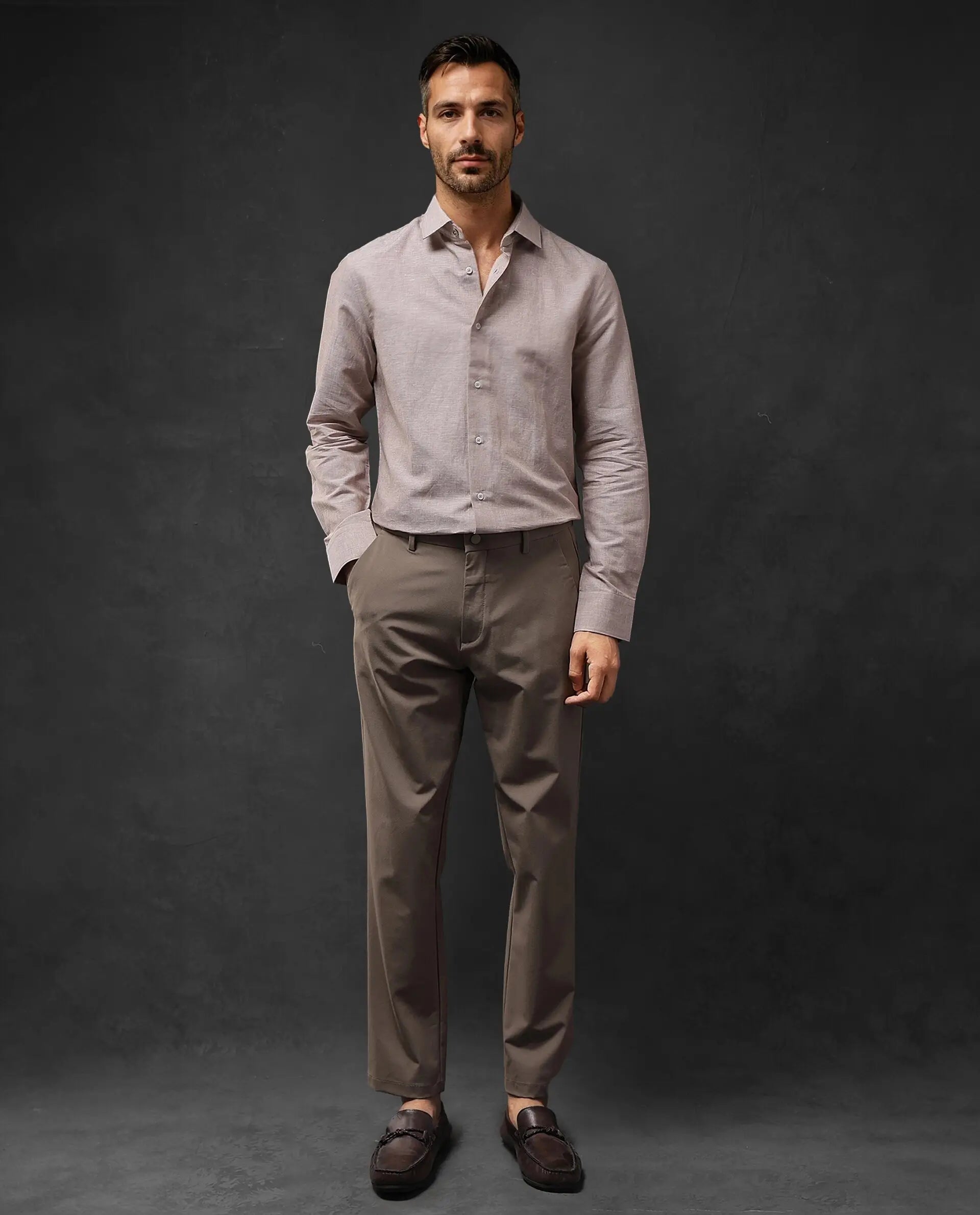 Rare Rabbit Men Tempa Dusky Peach Cotton Full Sleeve Regular Fit Textured Shirt