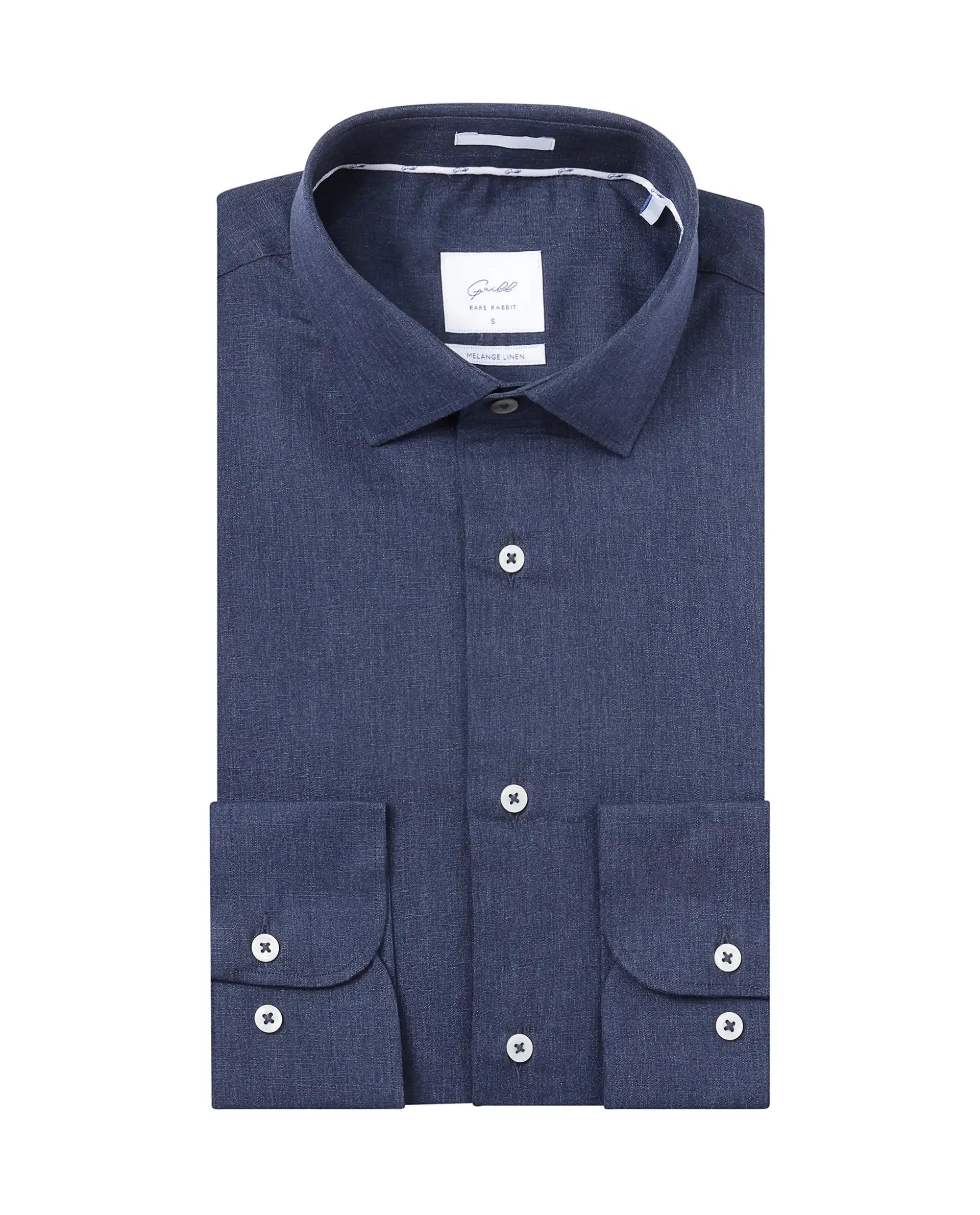 Rare Rabbit Men Tempa Navy Cotton Full Sleeve Regular Fit Textured Shirt