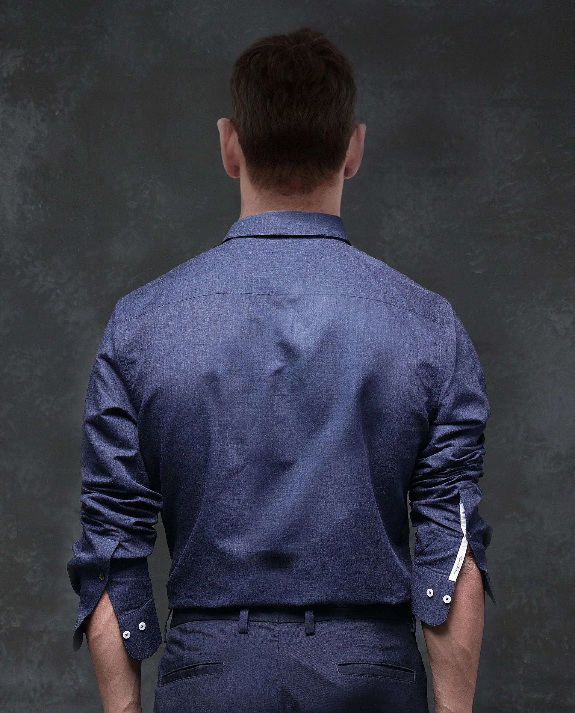 Rare Rabbit Men Tempa Navy Cotton Full Sleeve Regular Fit Textured Shirt