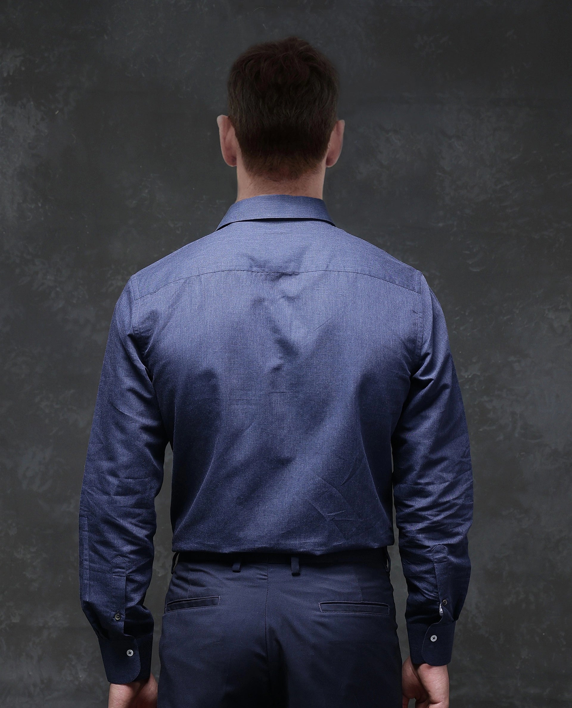 Rare Rabbit Men Tempa Navy Cotton Full Sleeve Regular Fit Textured Shirt