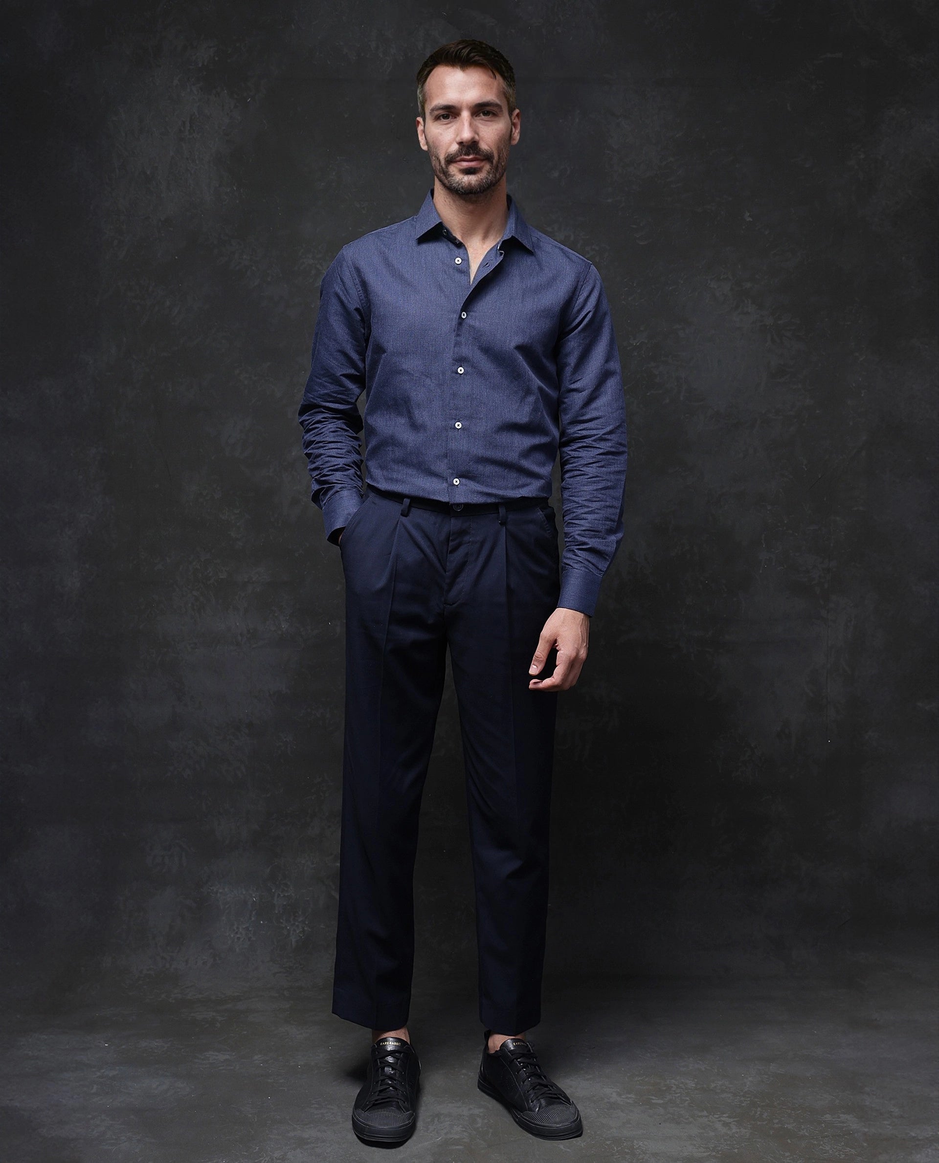 Rare Rabbit Men Tempa Navy Cotton Full Sleeve Regular Fit Textured Shirt