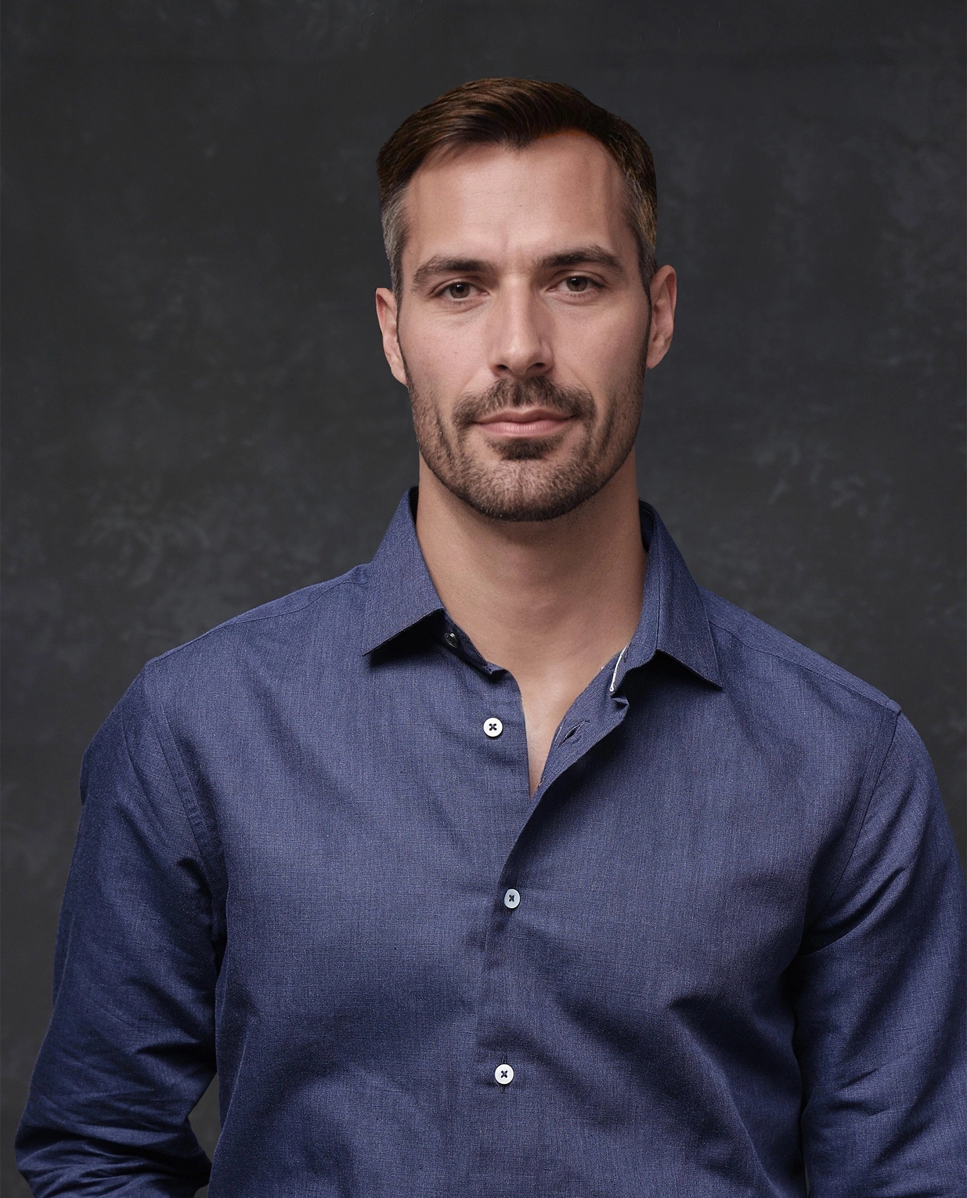 Rare Rabbit Men Tempa Navy Cotton Full Sleeve Regular Fit Textured Shirt