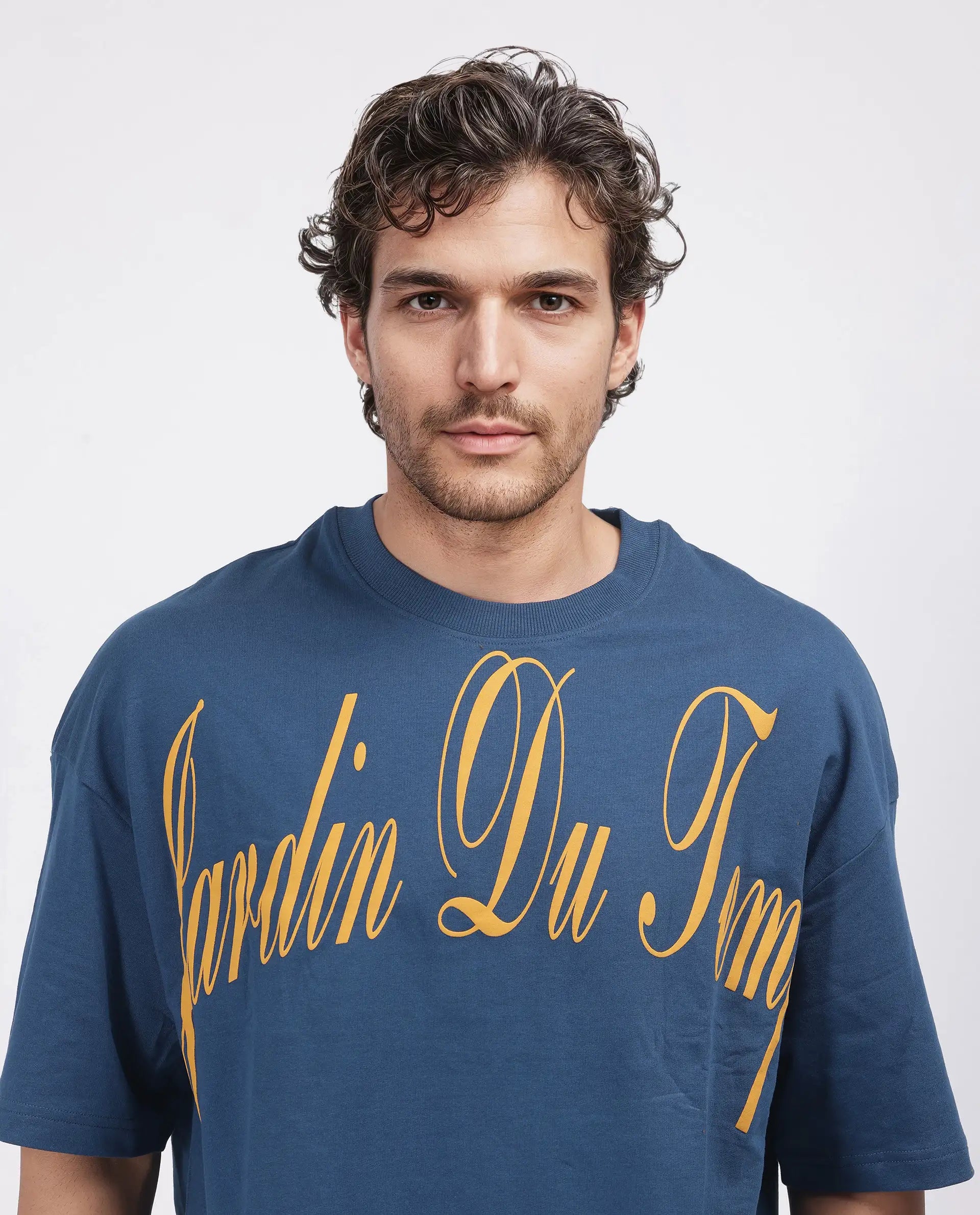 Rare Rabbit Men Tempe Petrol Cotton Fabric Short Sleeve Slip-On Oversized Fit Printed T-Shirt