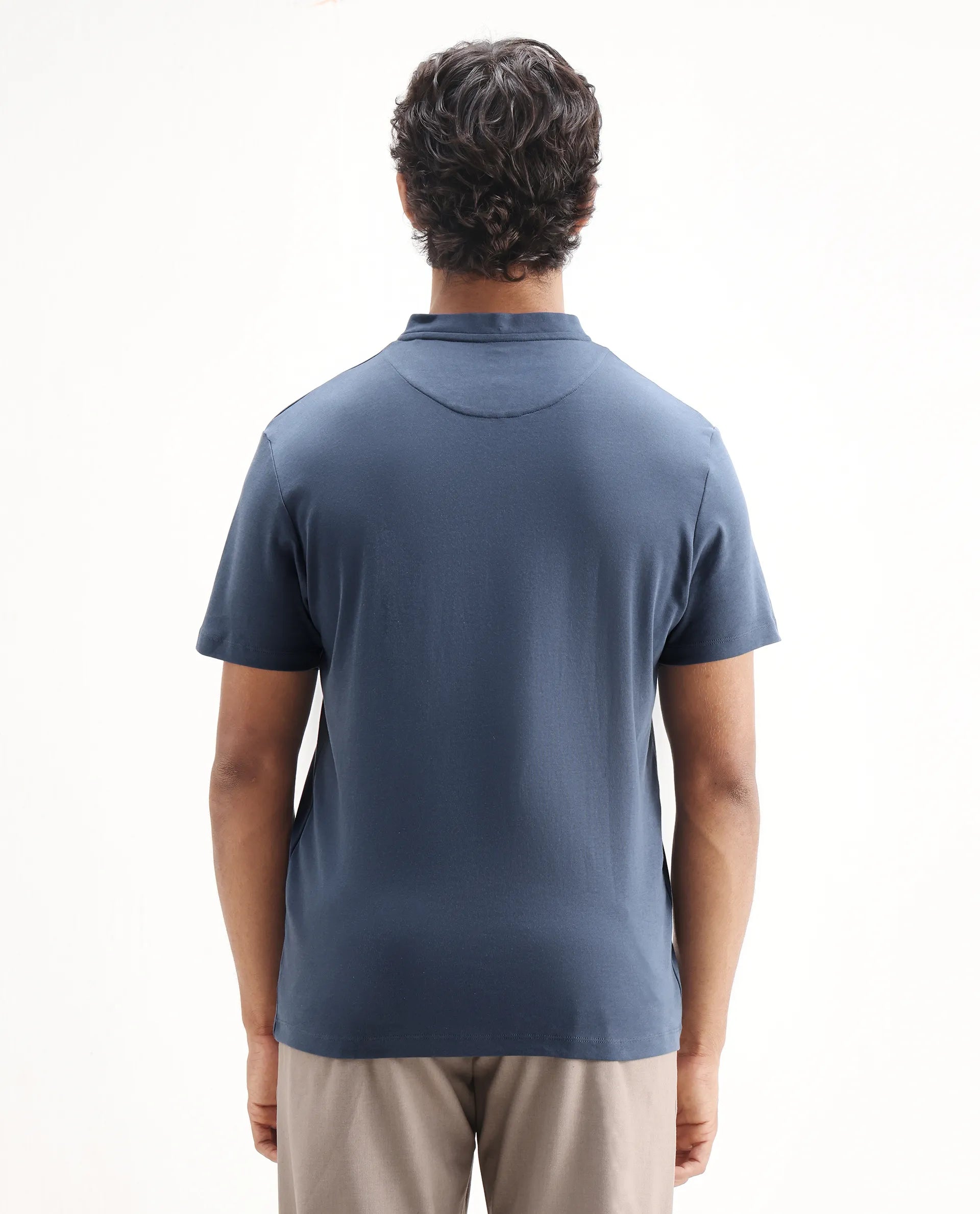 Rare Rabbit Men's Temper Dark Blue Cotton Plain Regular Fit Half Sleeve Polo