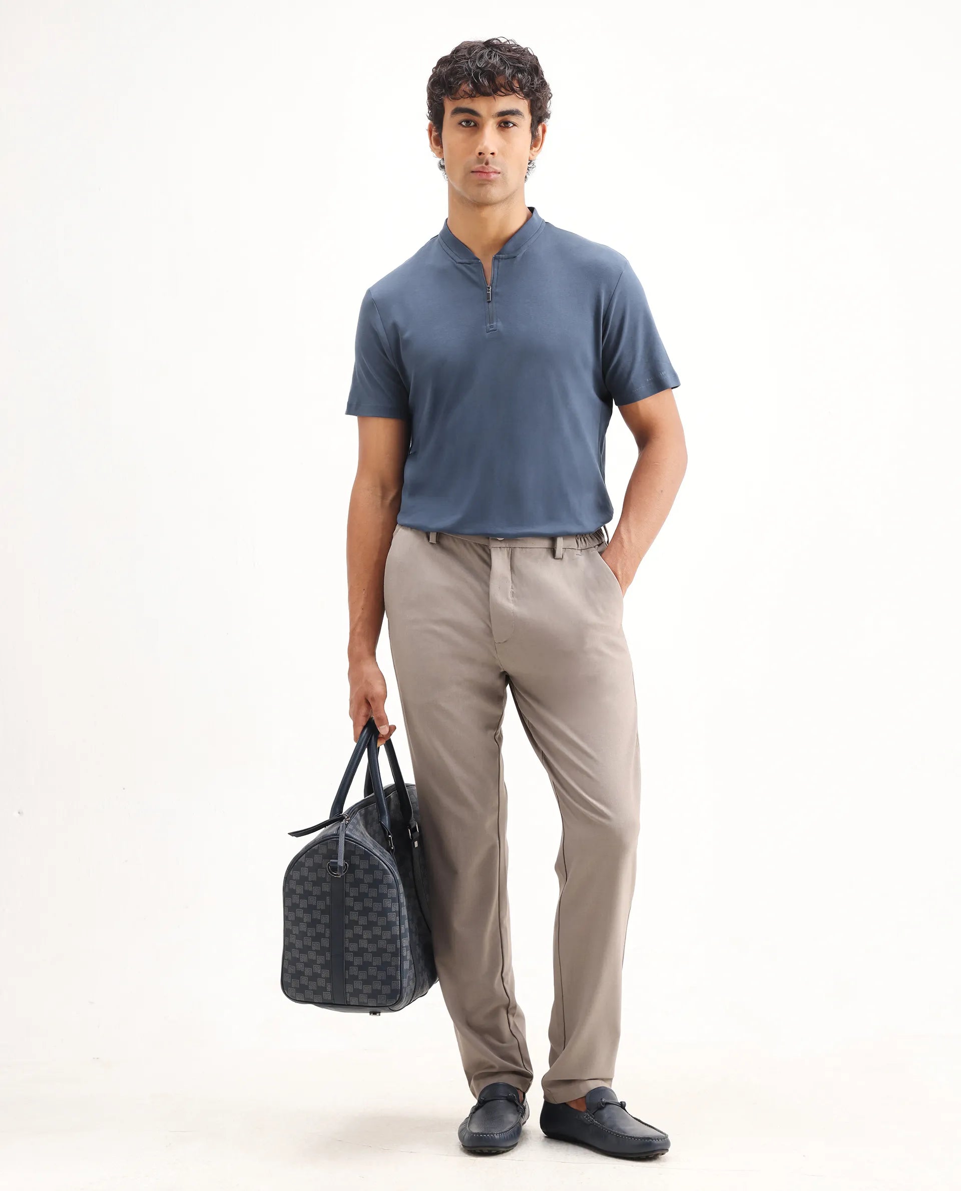 Rare Rabbit Men's Temper Dark Blue Cotton Plain Regular Fit Half Sleeve Polo