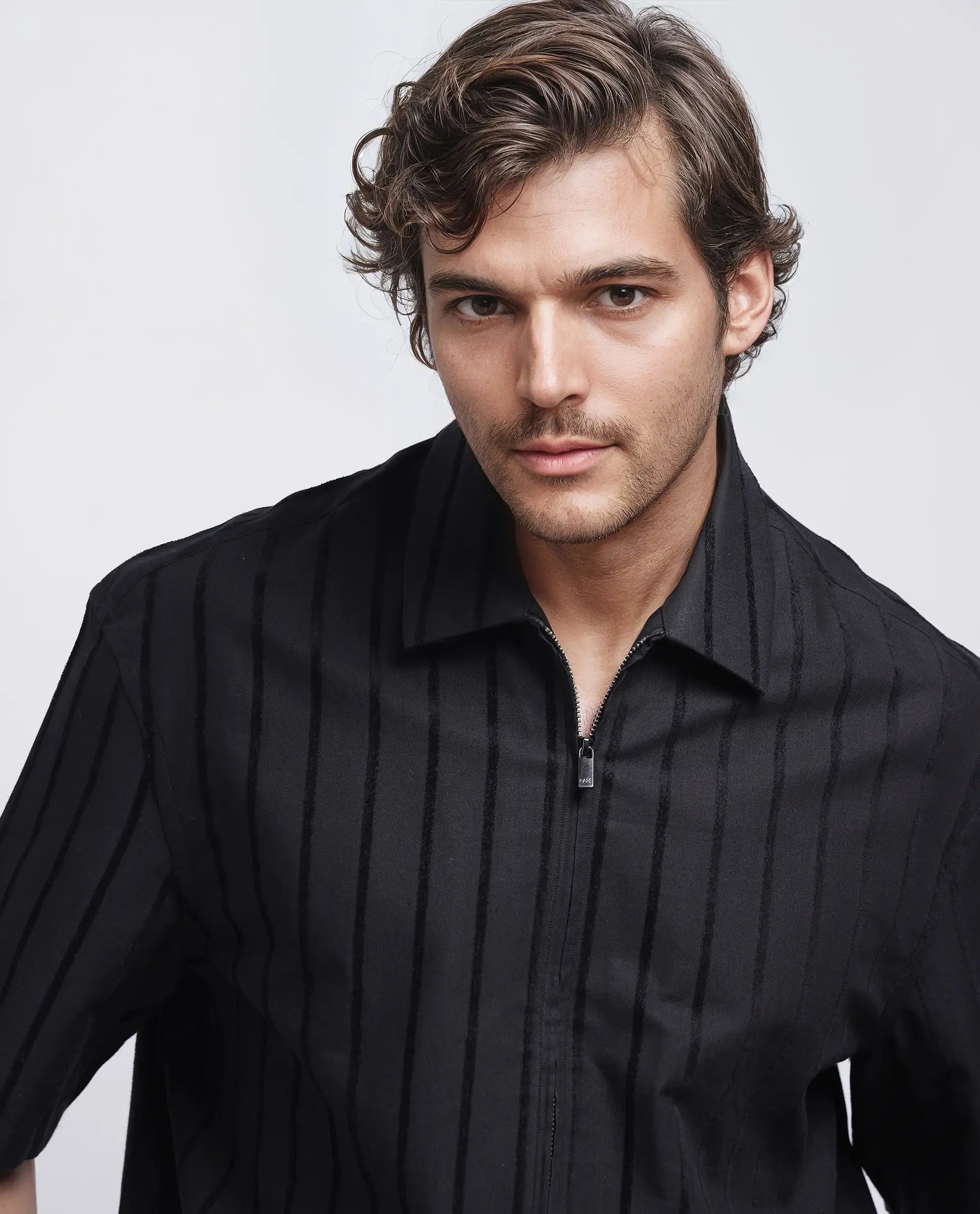 Rare Rabbit Men's Tenerz Black Cotton Fabric Half Sleeve Spread Collar Boxy Fit Striped Shirt