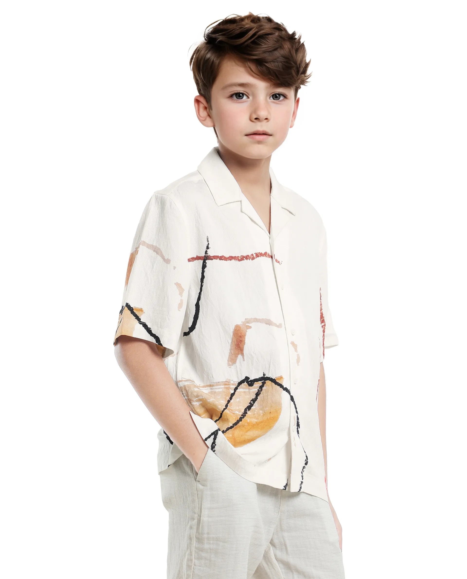 Rare Ones Kids Tent White Viscose Blend Half Sleeve Button Printed Regular Fit Shirt