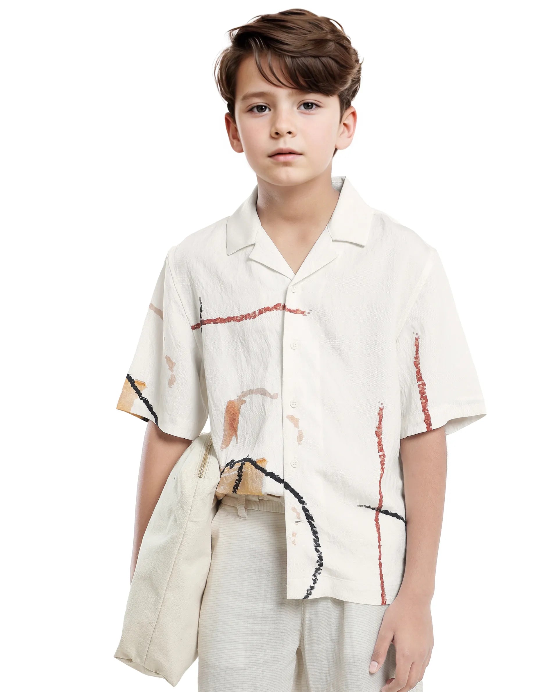 Rare Ones Kids Tent White Viscose Blend Half Sleeve Button Printed Regular Fit Shirt