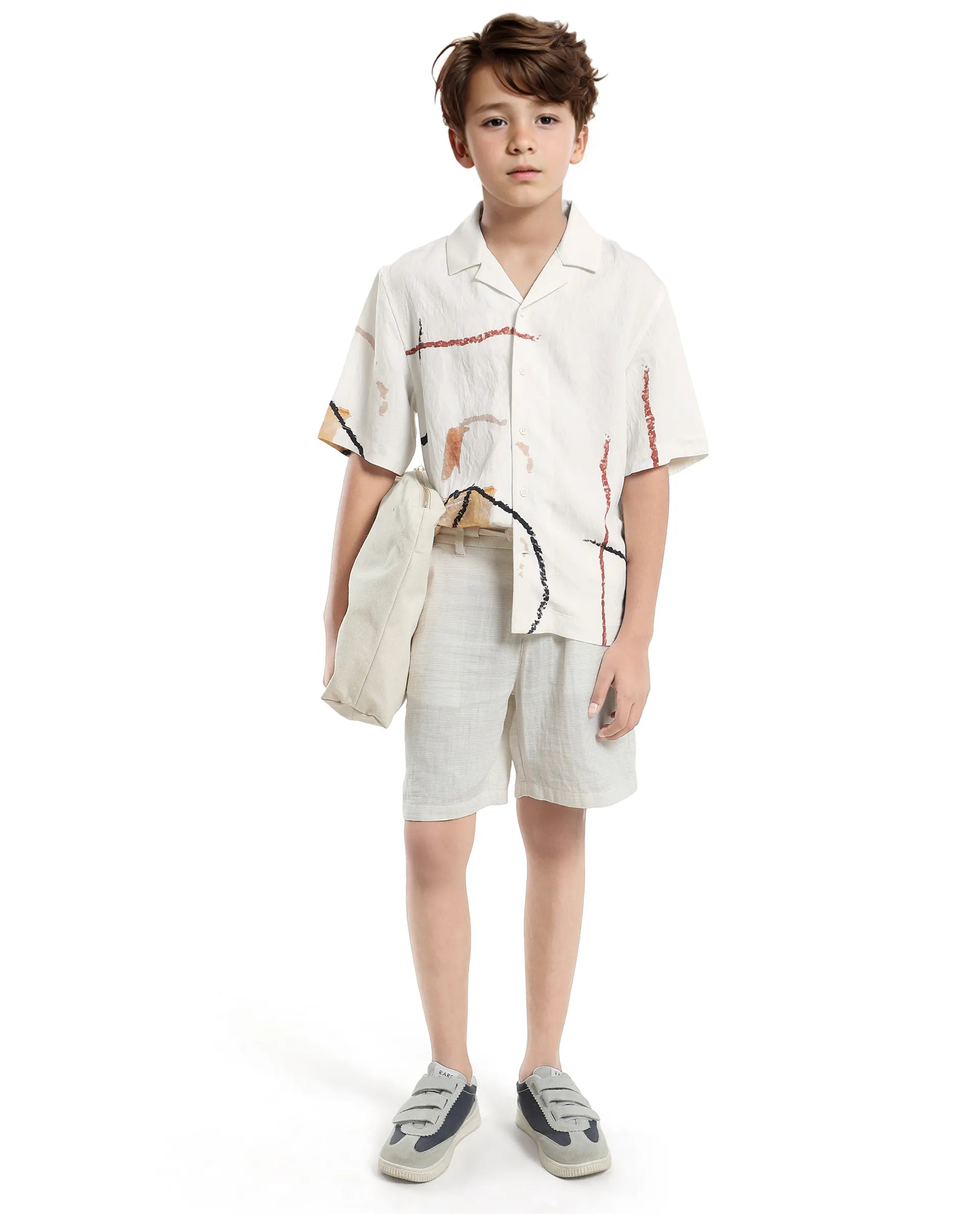 Rare Ones Kids Tent White Viscose Blend Half Sleeve Button Printed Regular Fit Shirt