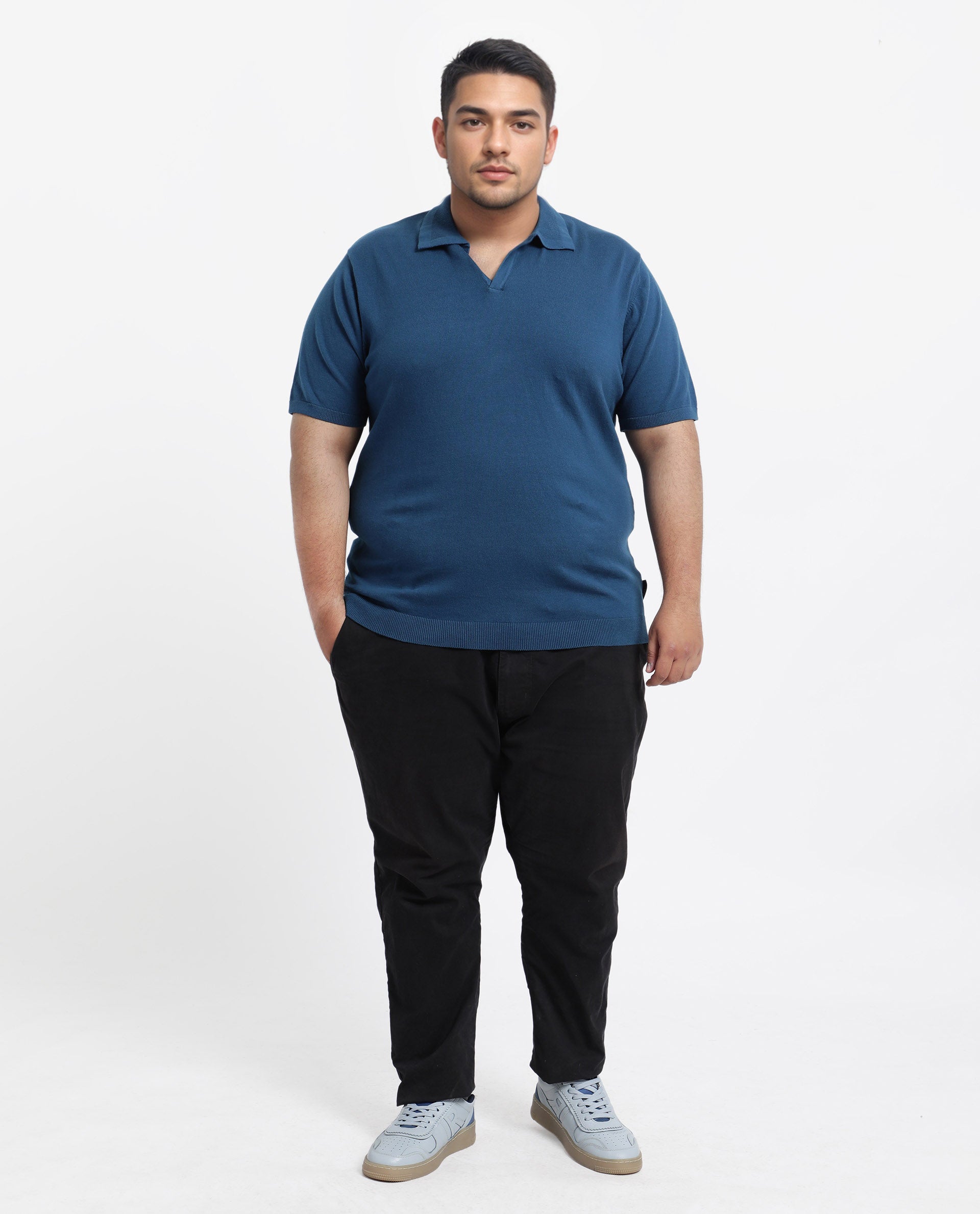 Rare Rabbit Men's Teny-L Dark Blue Cotton Blend Plain Plus Size Half Sleeve Polo