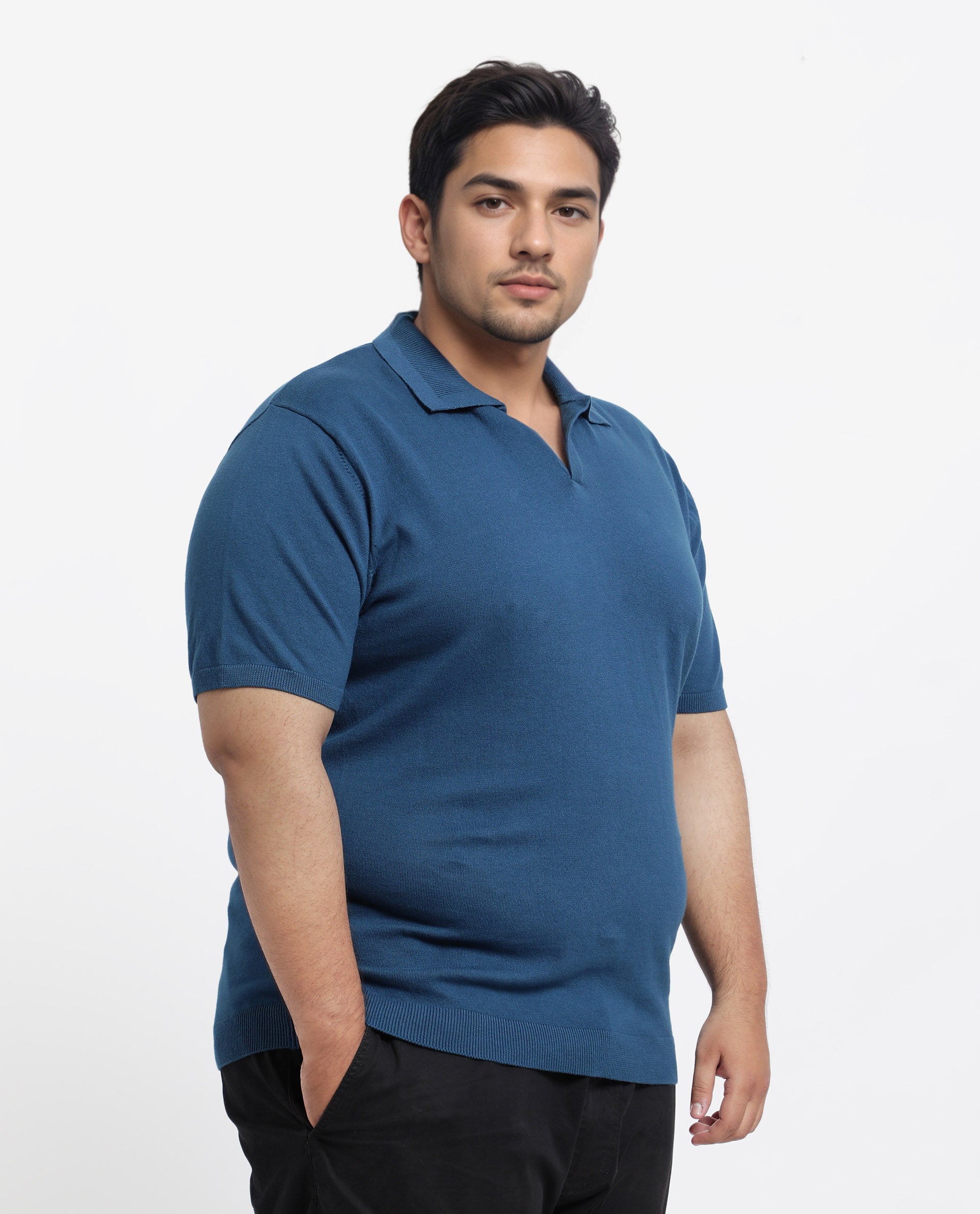 Rare Rabbit Men's Teny-L Dark Blue Cotton Blend Plain Plus Size Half Sleeve Polo