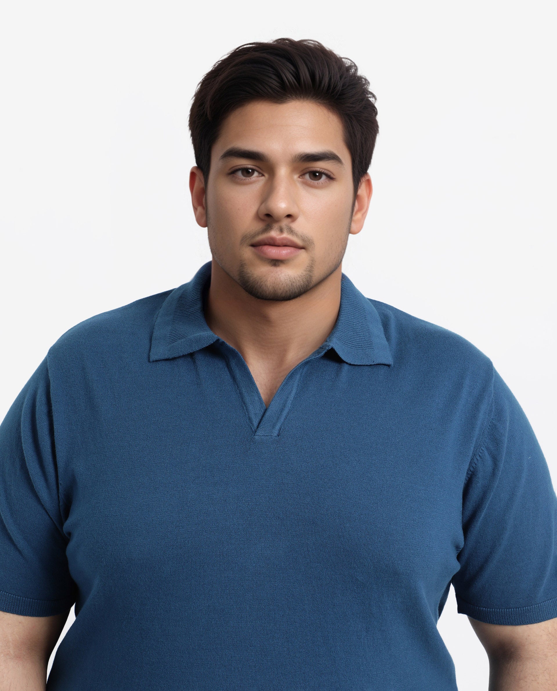 Rare Rabbit Men's Teny-L Dark Blue Cotton Blend Plain Plus Size Half Sleeve Polo