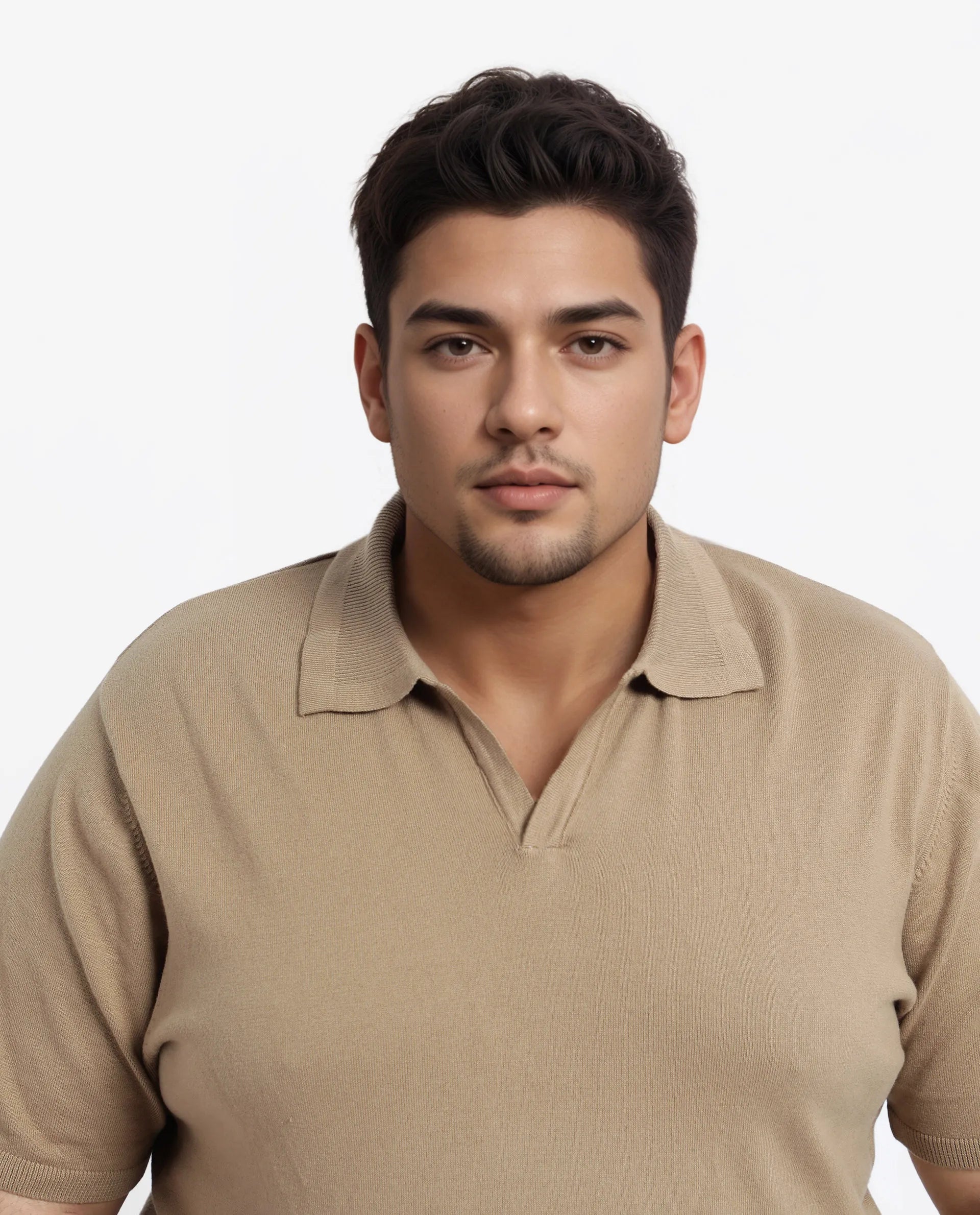 Rare Rabbit Men's Teny-L Khaki Cotton Blend Plain Plus Size Half Sleeve Polo