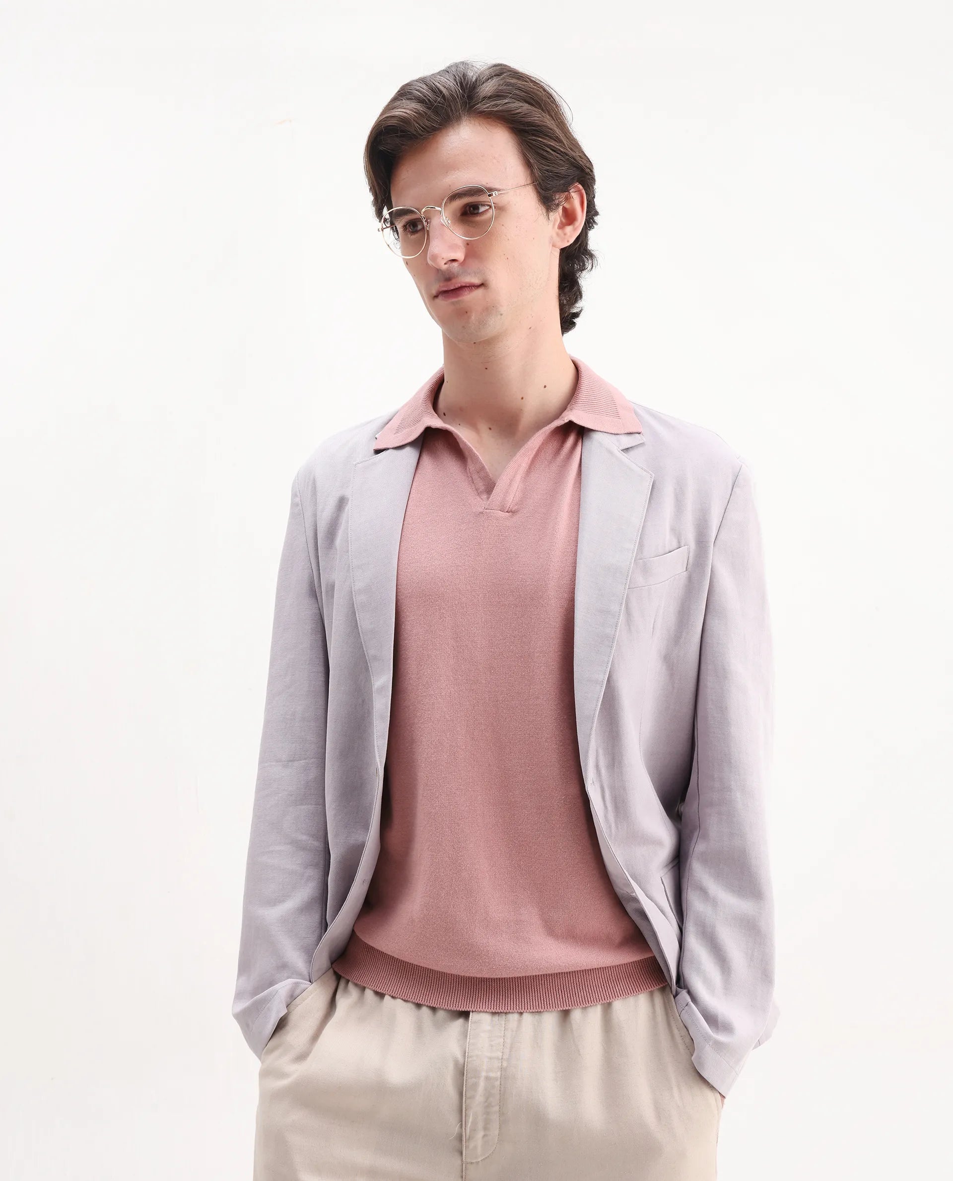 Rare Rabbit Men's Teny Dusky Pink Cotton Blend Plain Regular Fit Half Sleeve Polo