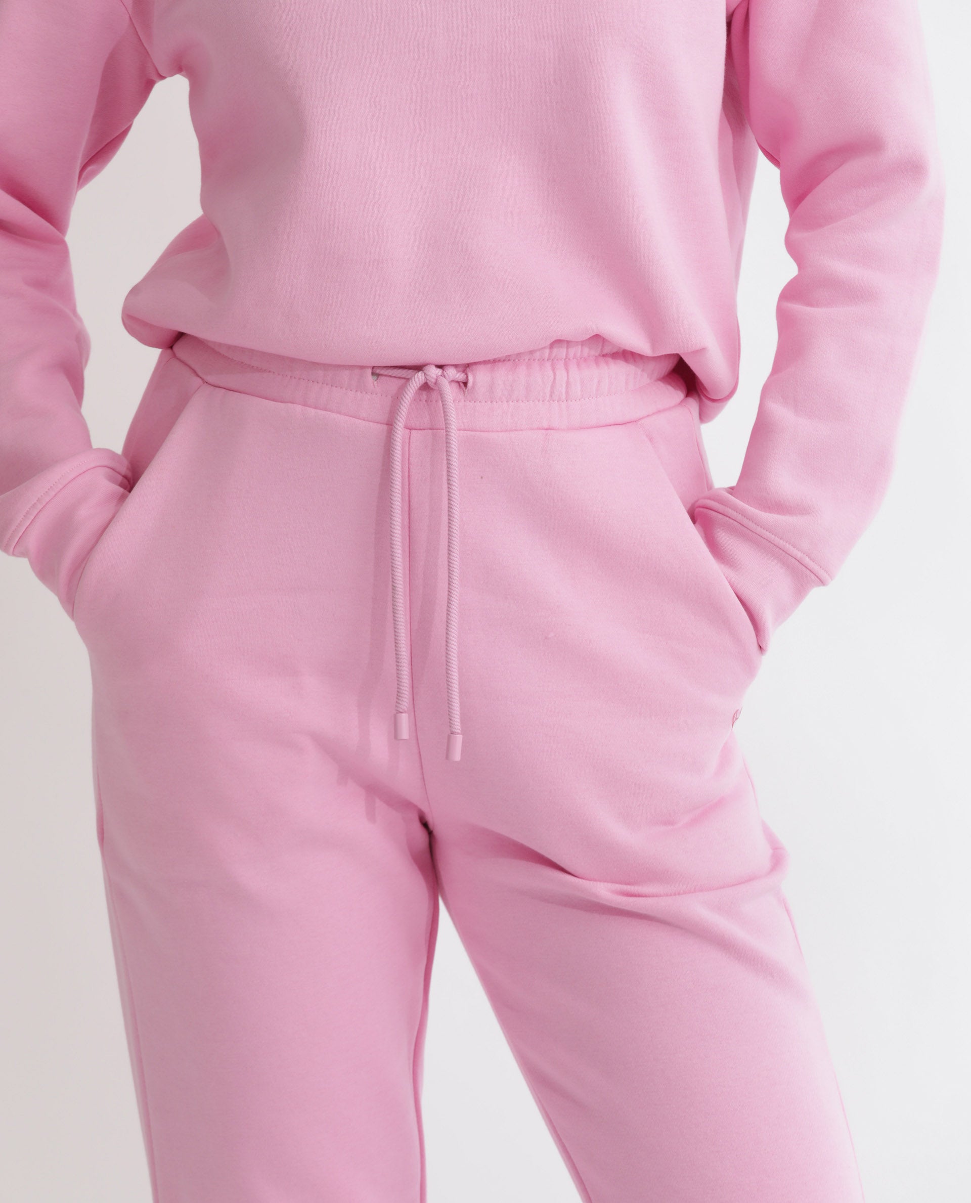 Rareism Women Terac F Light Pink Poly Cotton Fabric Regular Fit Solid Mid Rise Ankle Length Track Pant