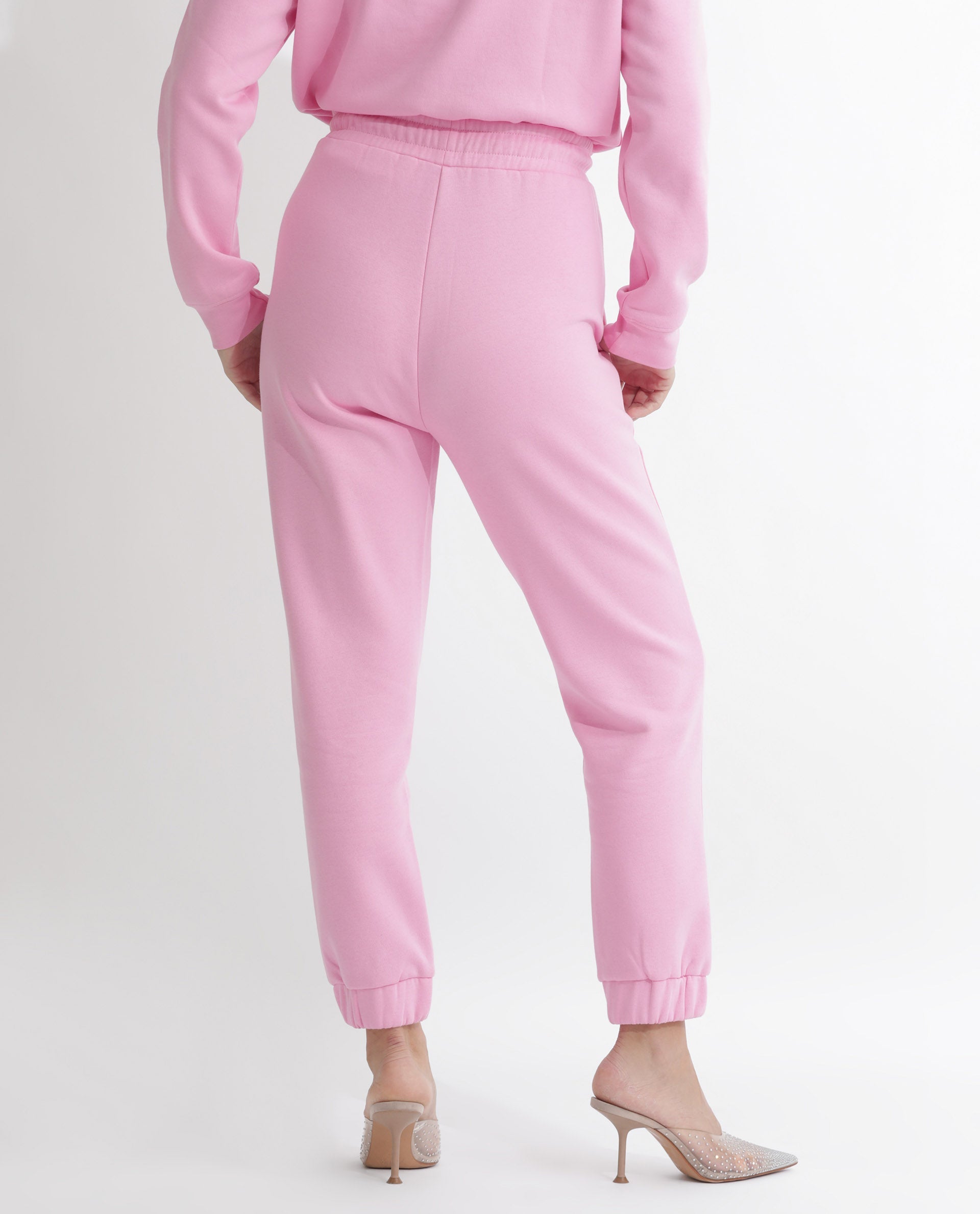 Rareism Women Terac F Light Pink Poly Cotton Fabric Regular Fit Solid Mid Rise Ankle Length Track Pant