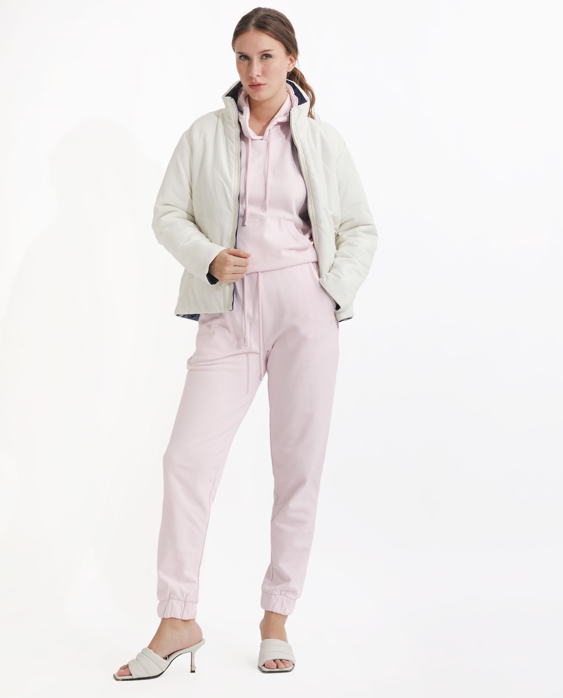 Rareism Women Terac T Light Pink Poly Cotton Fabric Regular Fit Solid Mid Rise Ankle Length Track Pant