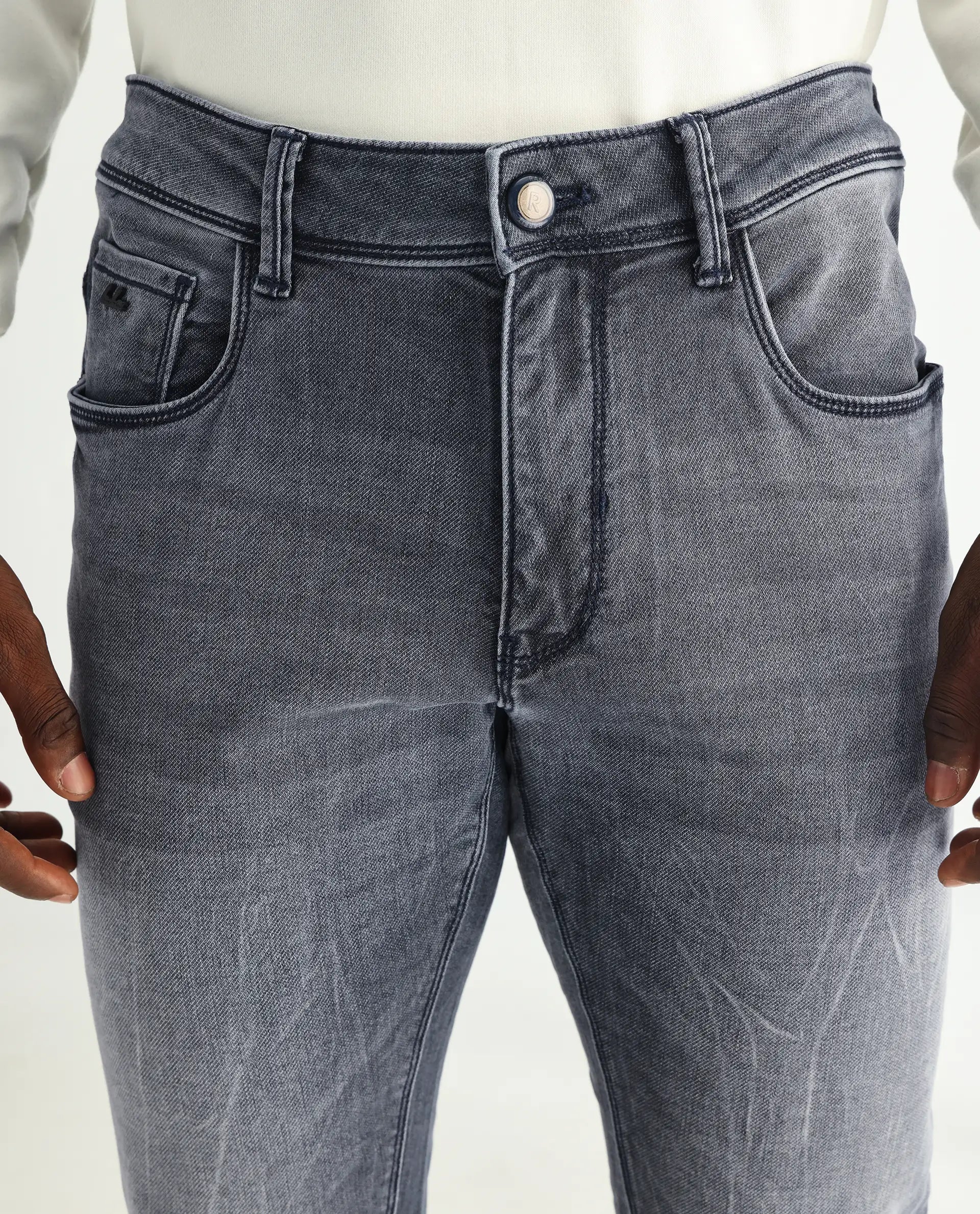 Rare Rabbit Men's Ter Navy Cotton Plain Hawk Slim Fit Jeans