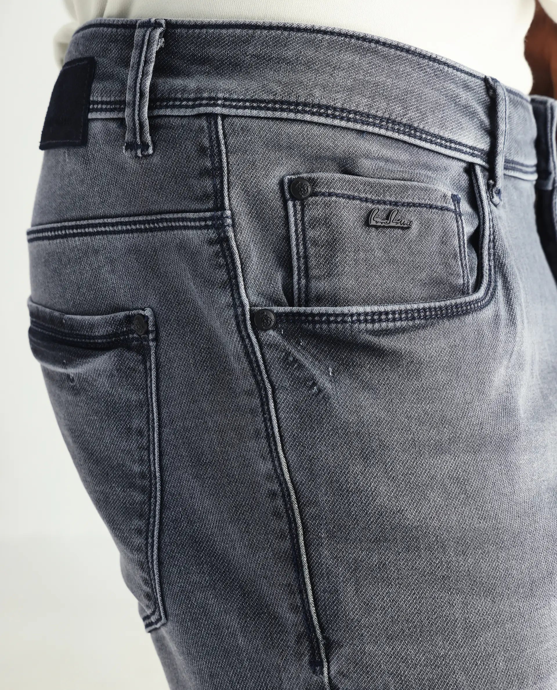 Rare Rabbit Men's Ter Navy Cotton Plain Hawk Slim Fit Jeans