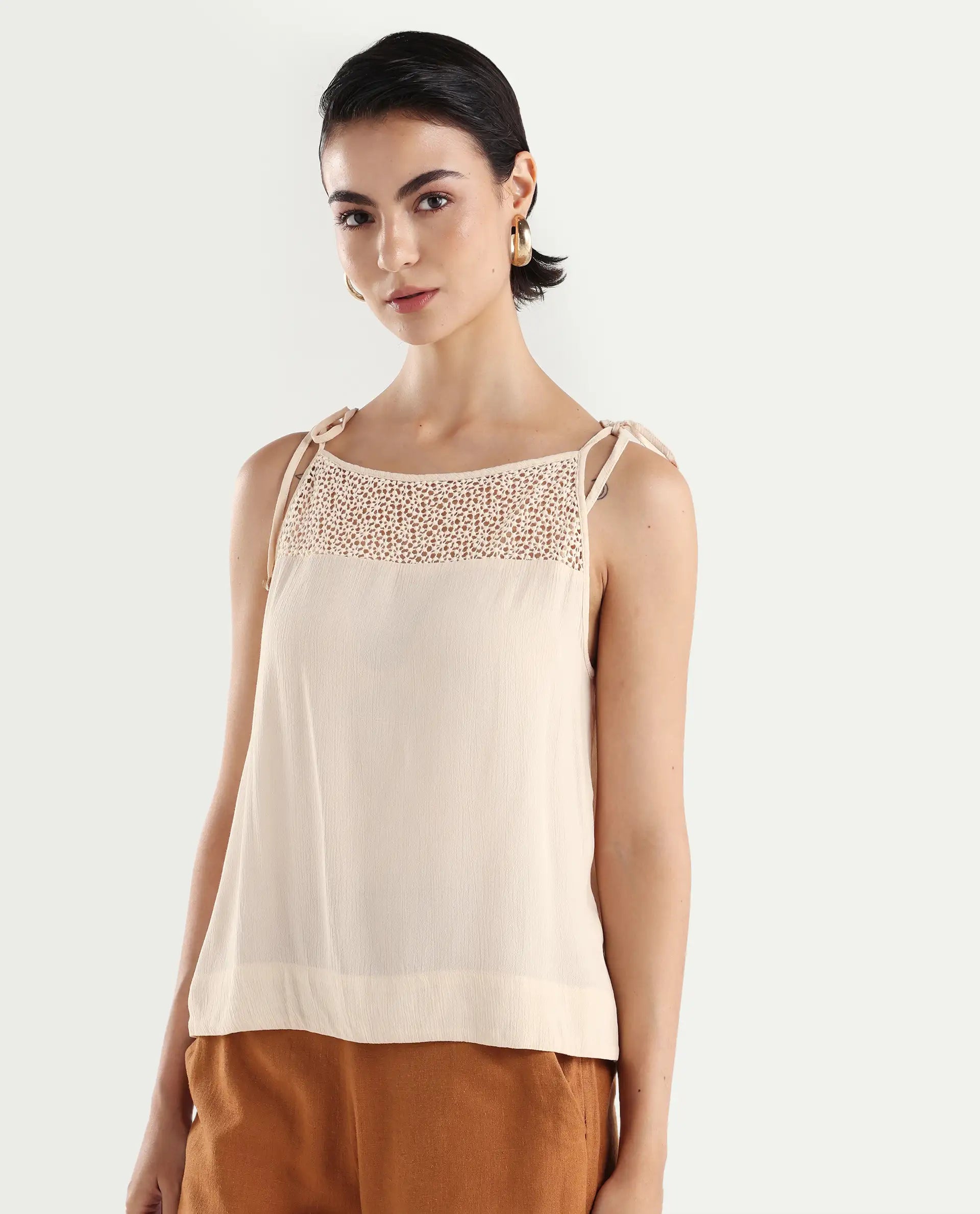 Rareism Women's Terni Off White Rayon Shoulder Strap Floral Print Extended Sleeves Regular Fit Top