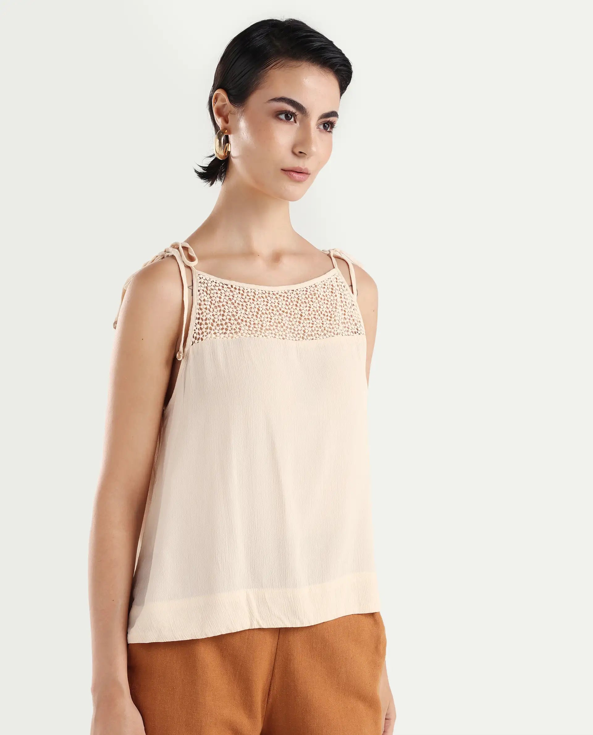 Rareism Women's Terni Off White Rayon Shoulder Strap Floral Print Extended Sleeves Regular Fit Top