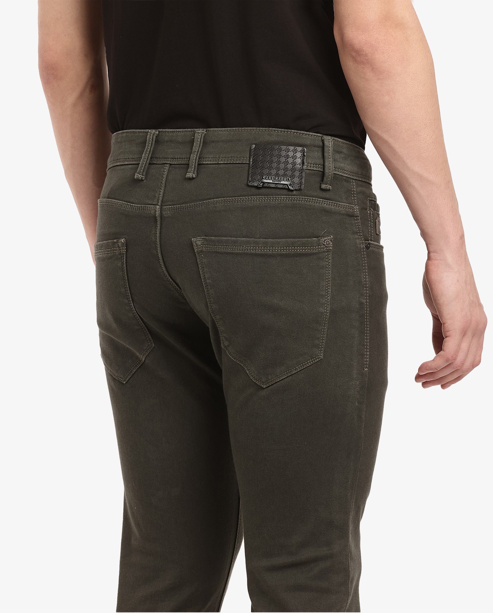 Rare Rabbit Men's Terra Olive Button & Zip Closure Slim Fit Jeans