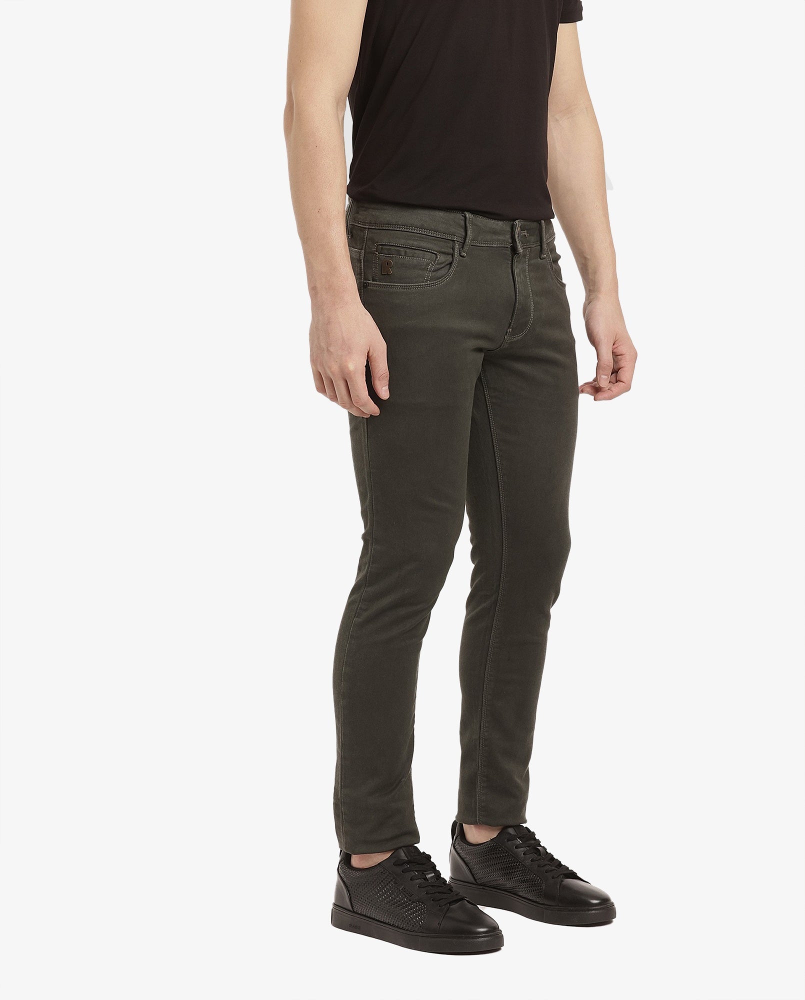 Rare Rabbit Men's Terra Olive Button & Zip Closure Slim Fit Jeans